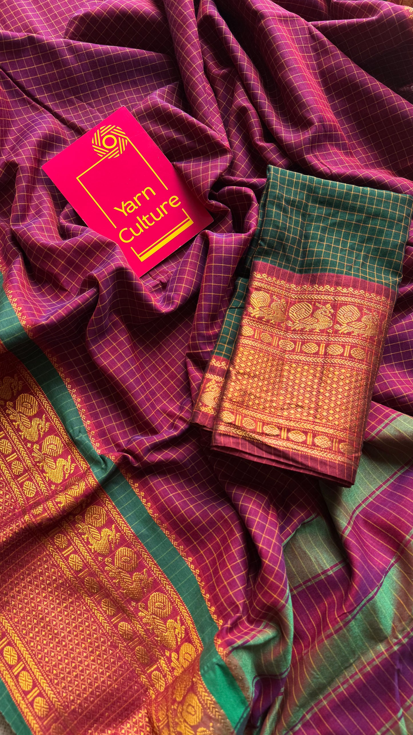 Purple pink (vadamalli) checks with zari border, premium narayanpet, soft cotton - YCWOTDFEBB14