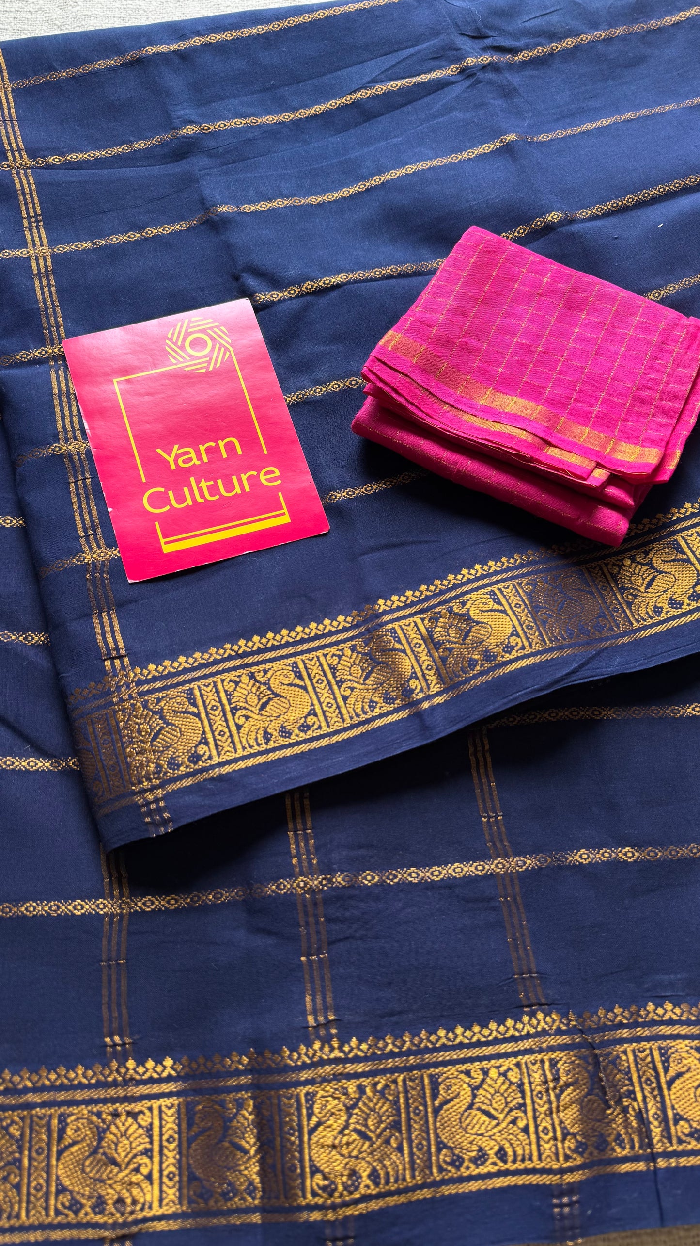 Dark blue veldhaari, kattuchayam dyed, madurai cotton - YCCOTNSEMS83