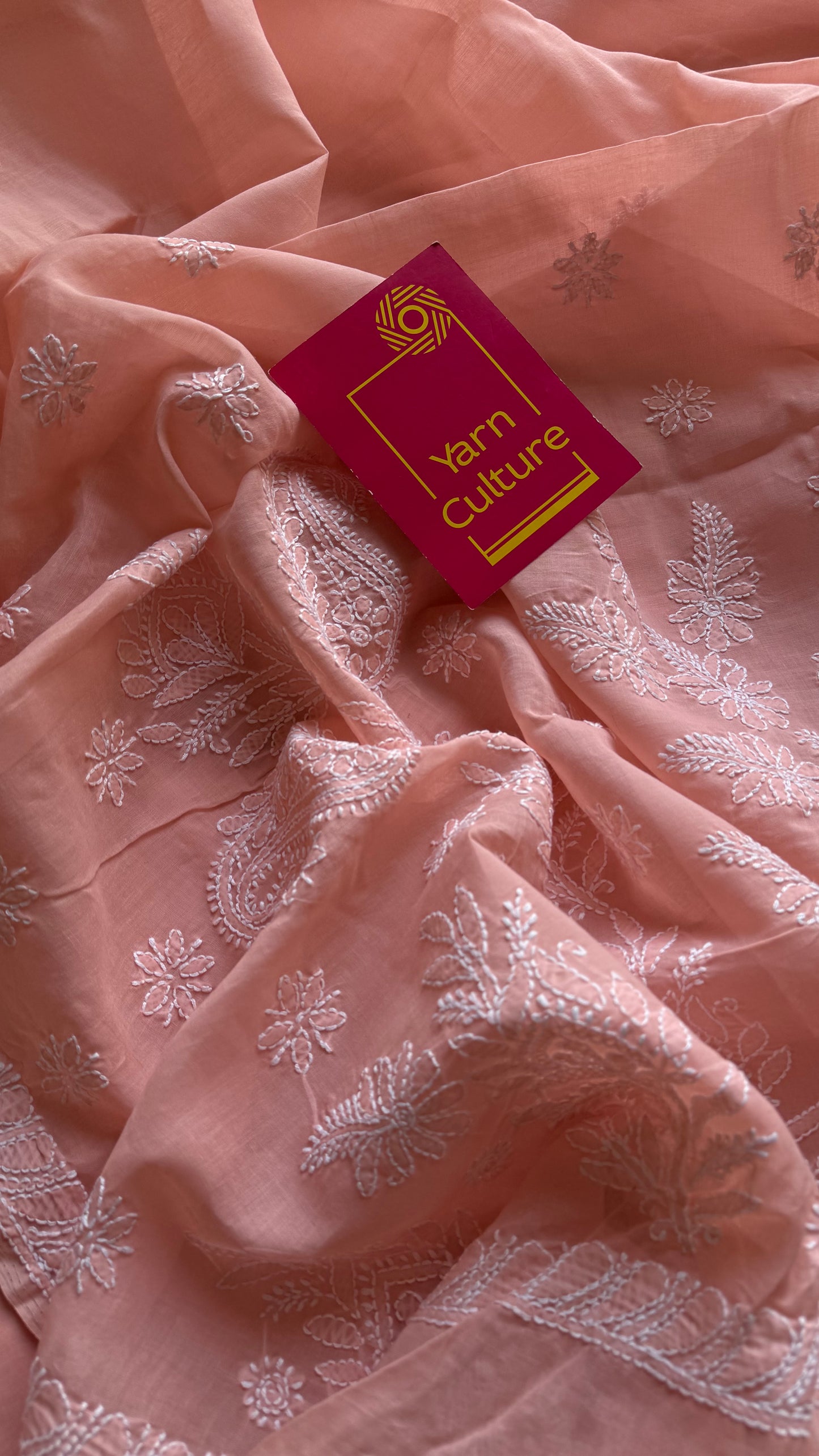 Noor - light peach hand-embroidered chikankari cotton saree - YCLCKFE426
