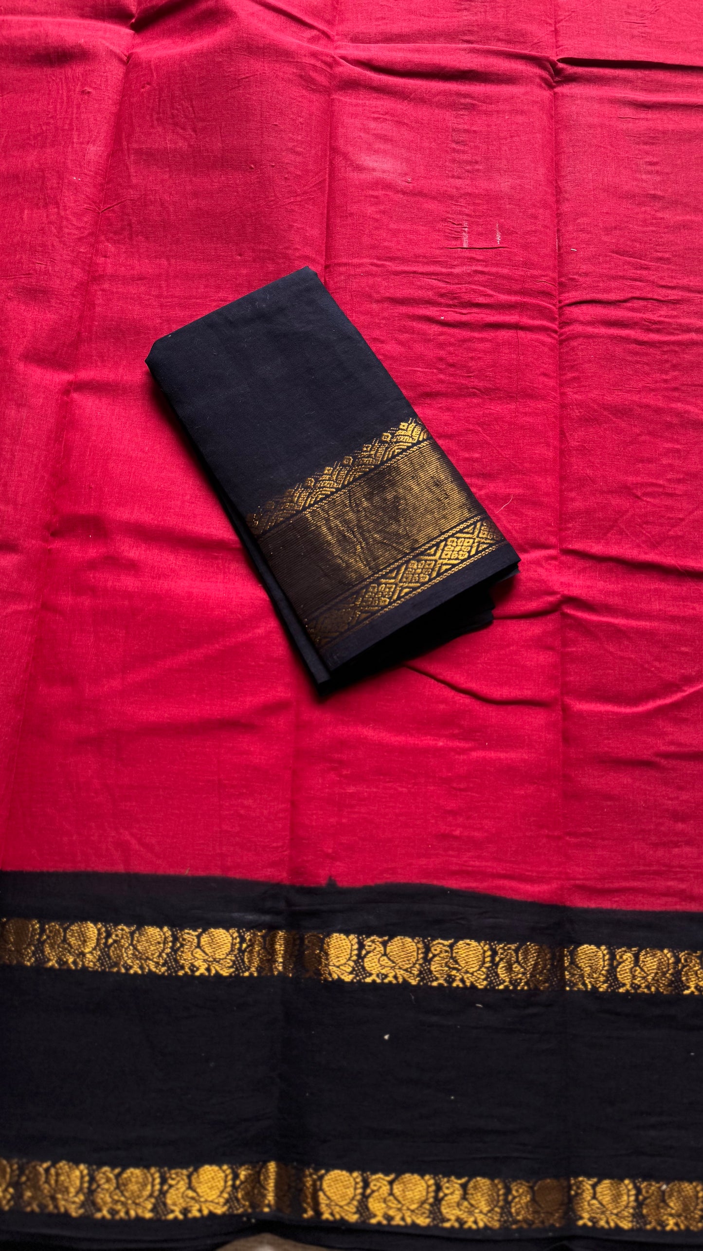 Carmine red and black, rettaipettu peacock double border, madurai soft cotton - YCCOTNAURS4