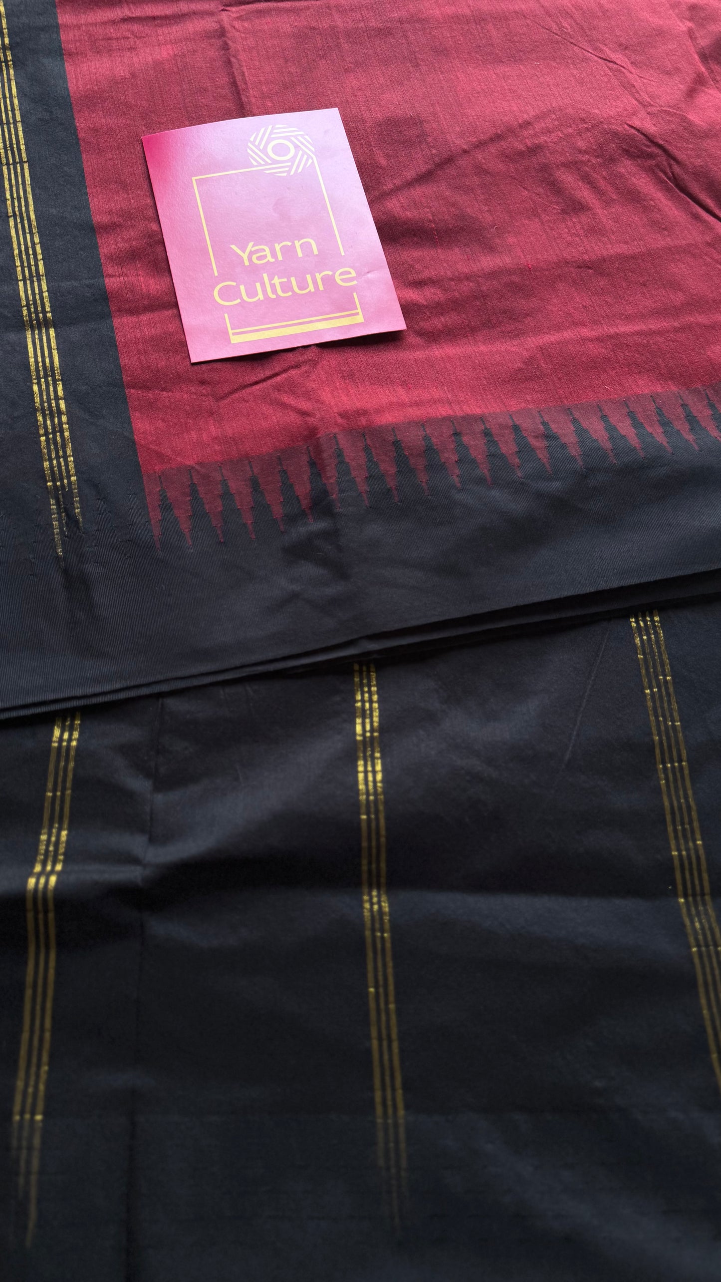 Red with black temple border - cotton silk - YCCOTNOCKCS4