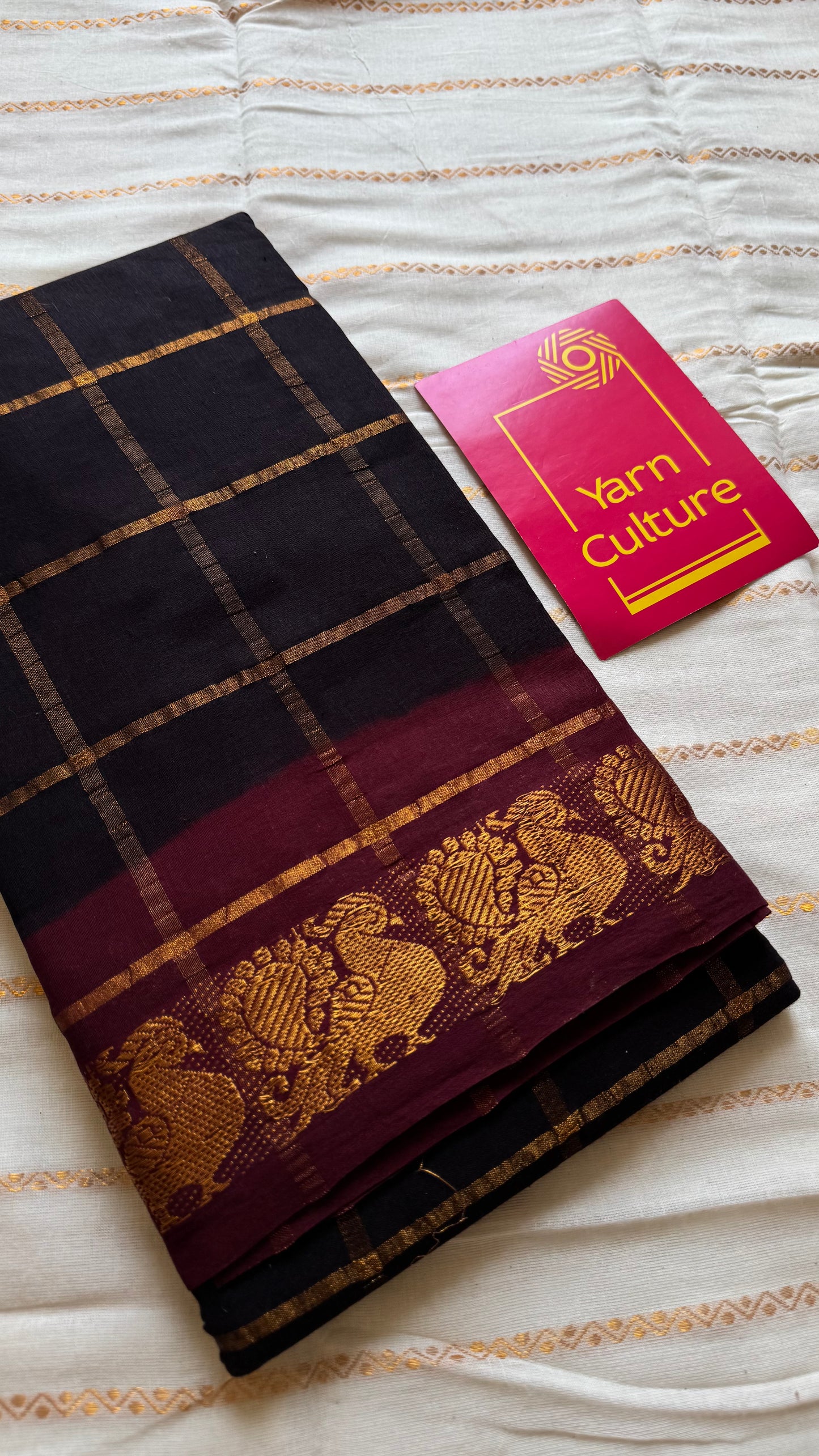 Brownish black with maroon pavithra kattam sungudi, madurai cotton - YCCOTNMSAP144