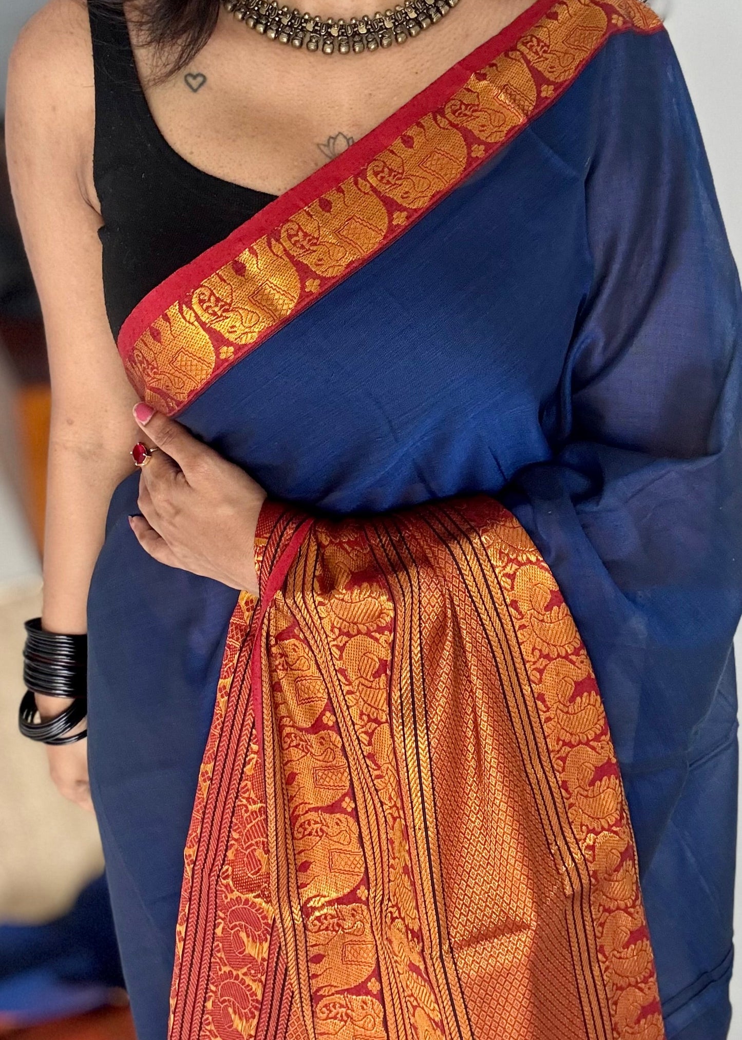 Blue with broad zari border, premium narayanpet, soft cotton - YCWOTDFEBB08