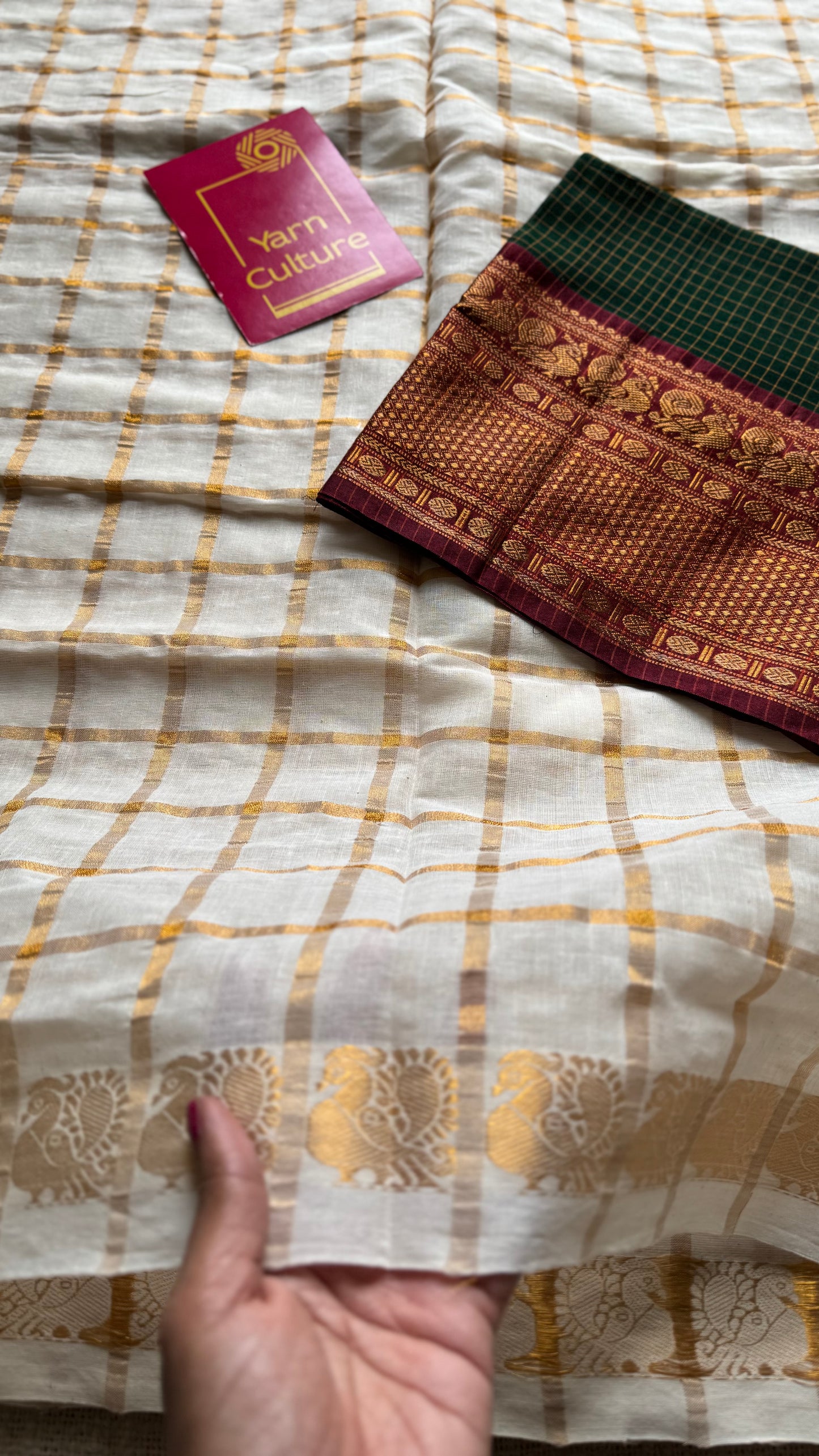 Ivory and gold, pavithra kattam checks, madurai soft cotton - YCCOTNAUS50