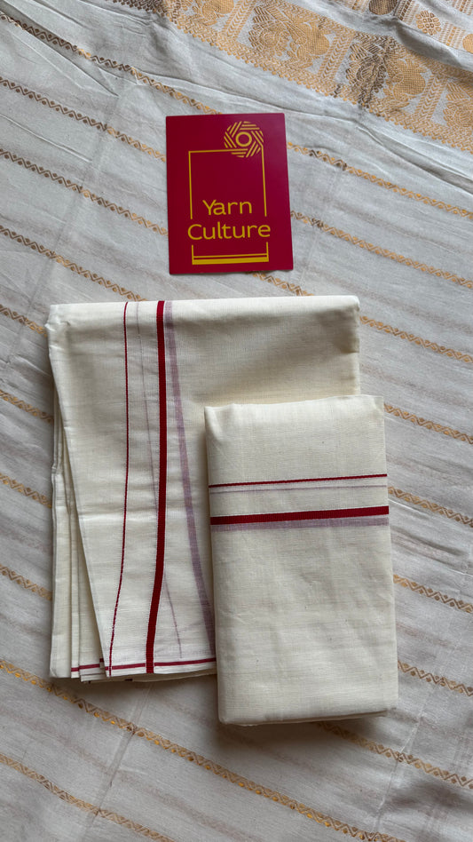 Set mund, kambikkara (thin border) with red coloured lines - YCIEON133