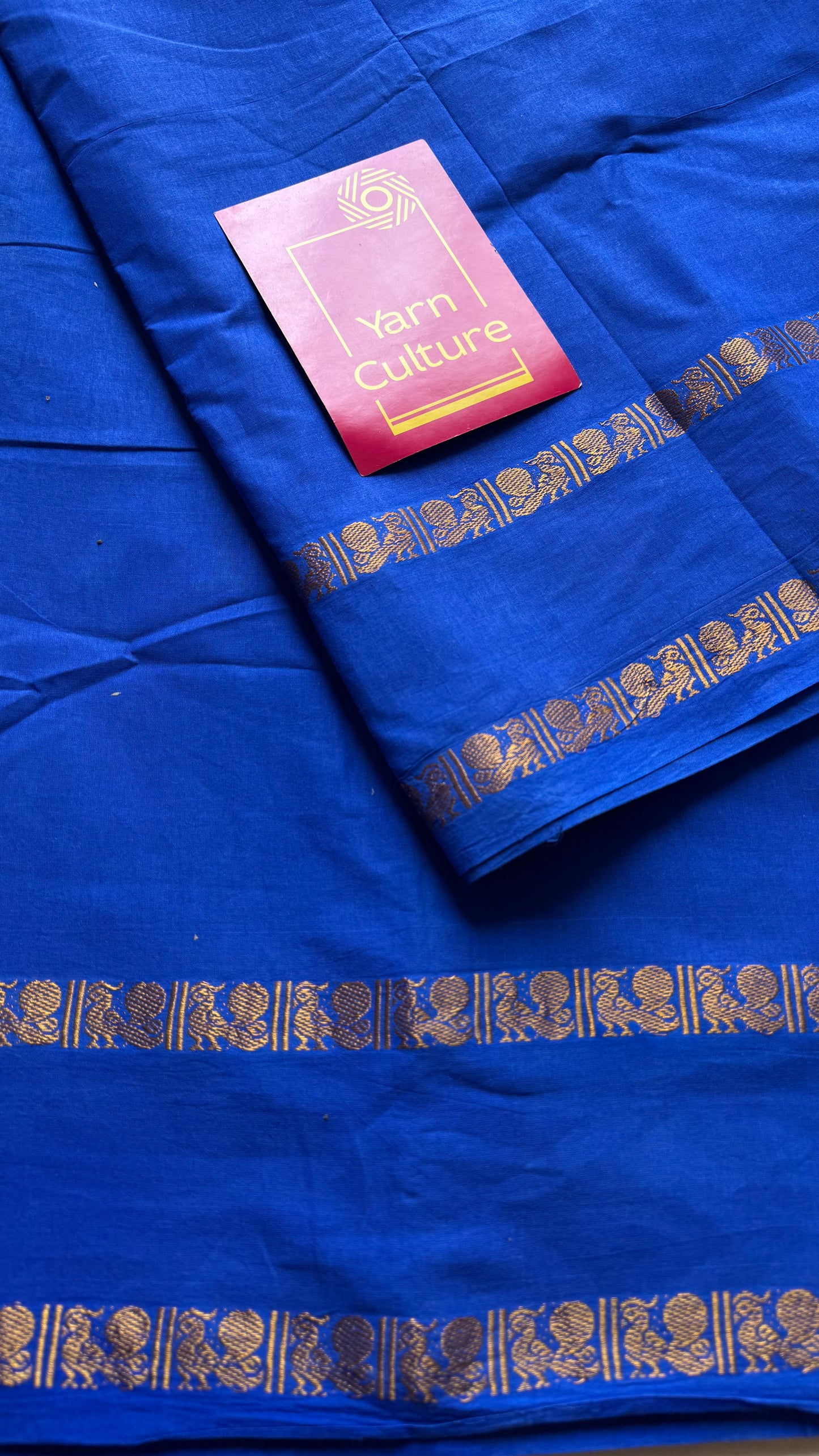 Electric blue rettaipettu peacock gap border, kattuchayam dyed madurai cotton saree - YCCOTNMSAP97