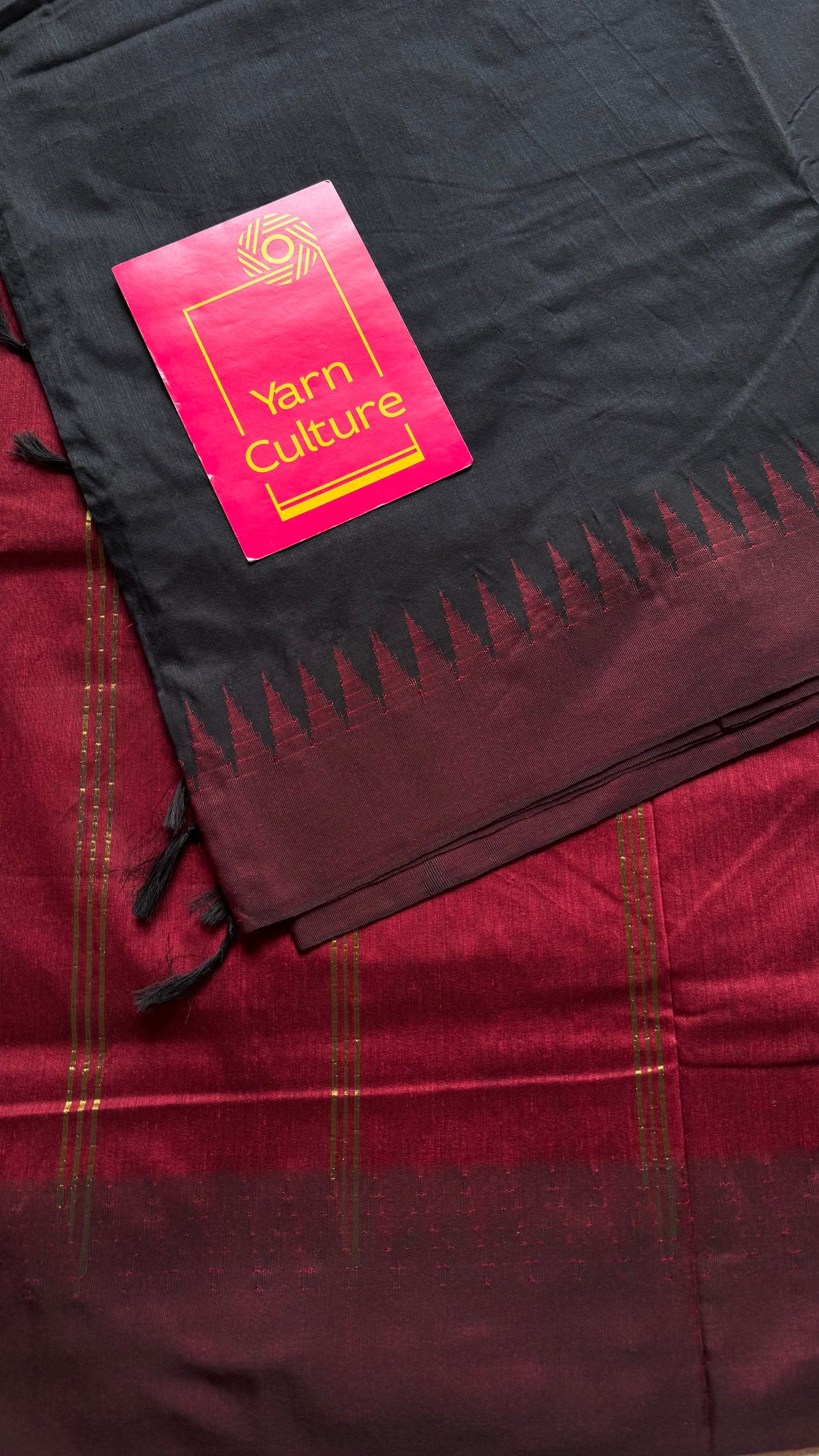 Black with maroon temple border - cotton silk - YCCOTNSEKCS16