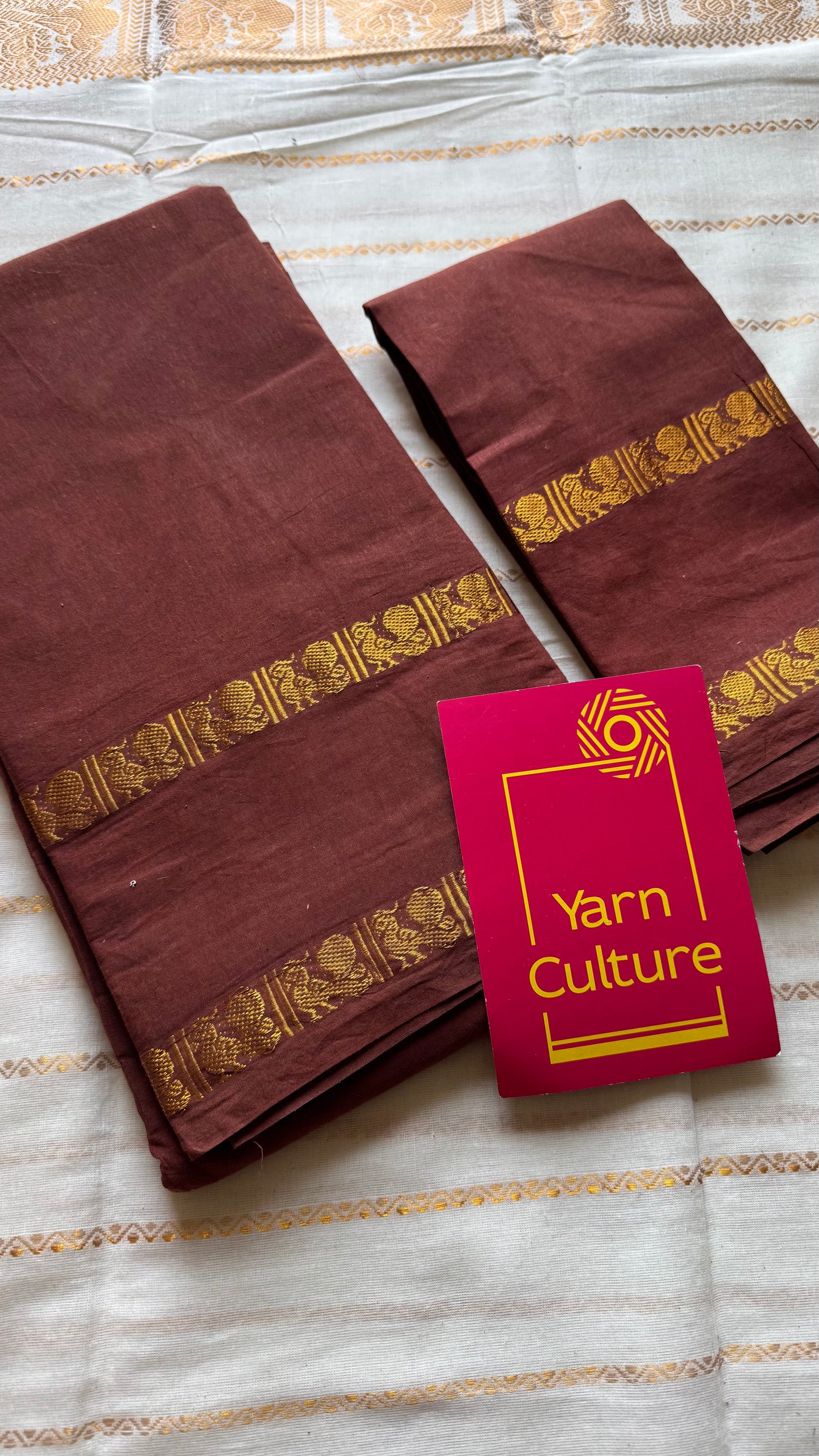 Brown rettaipettu peacock gap border, kattuchayam dyed madurai cotton saree - YCCOTNMSAP96