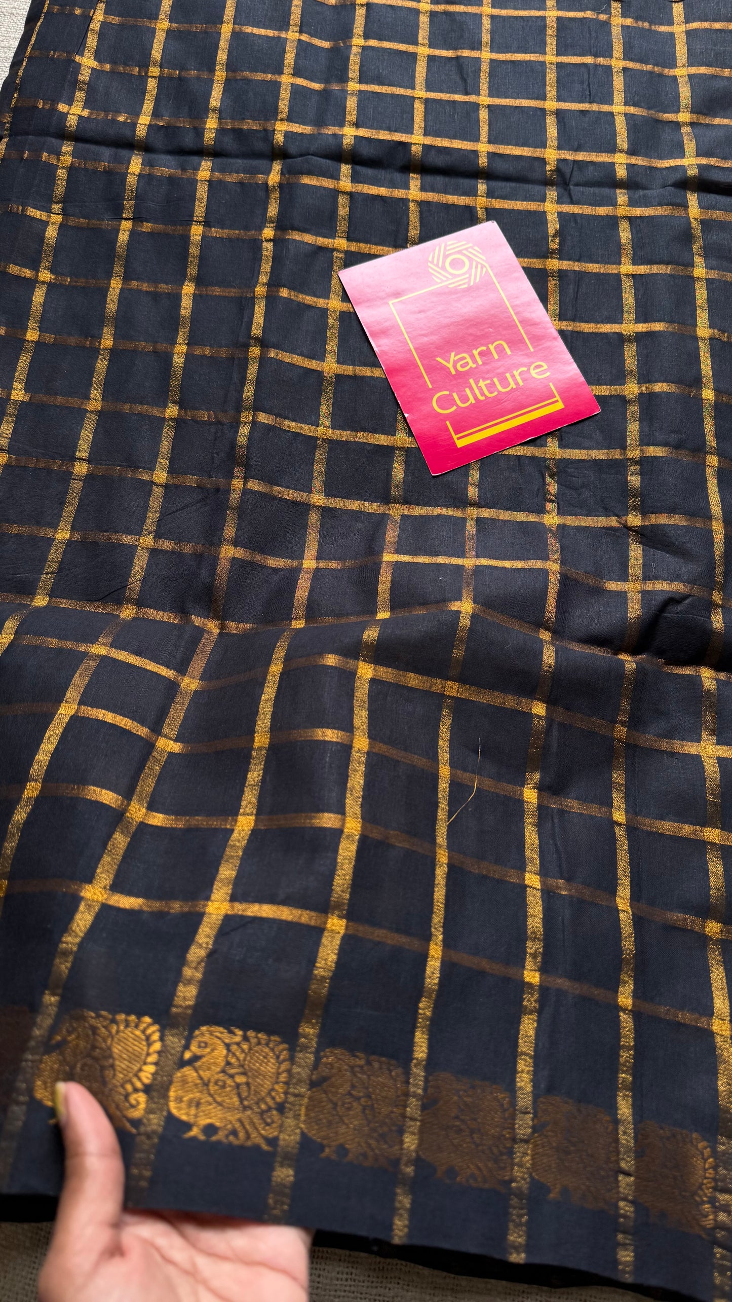 Black pavithra kattam sungudi, madurai cotton - YCCOTNSEMS03