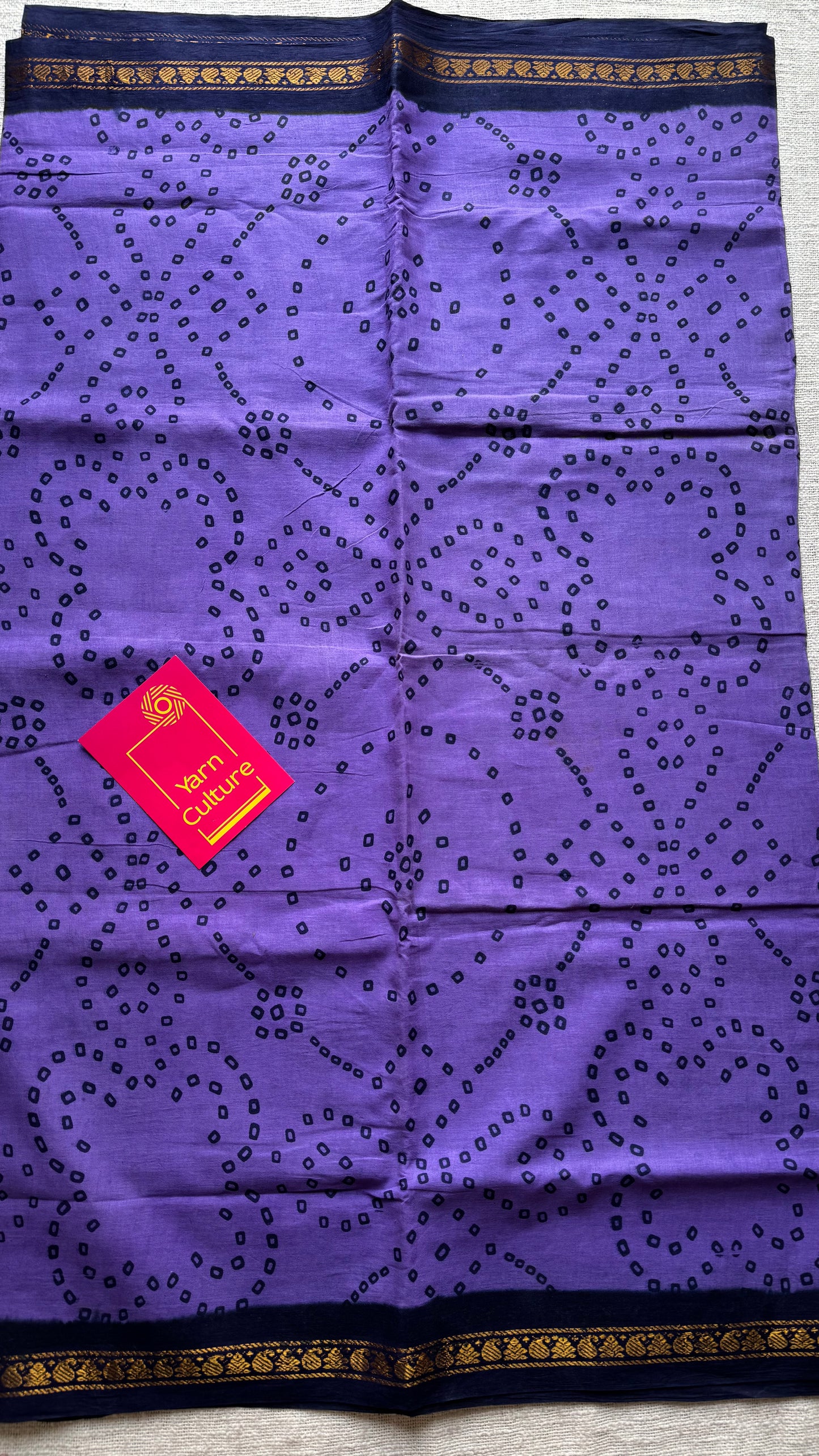 Purple with dark blue, printed sungudi, madurai cotton - YCCOTNOCSC17
