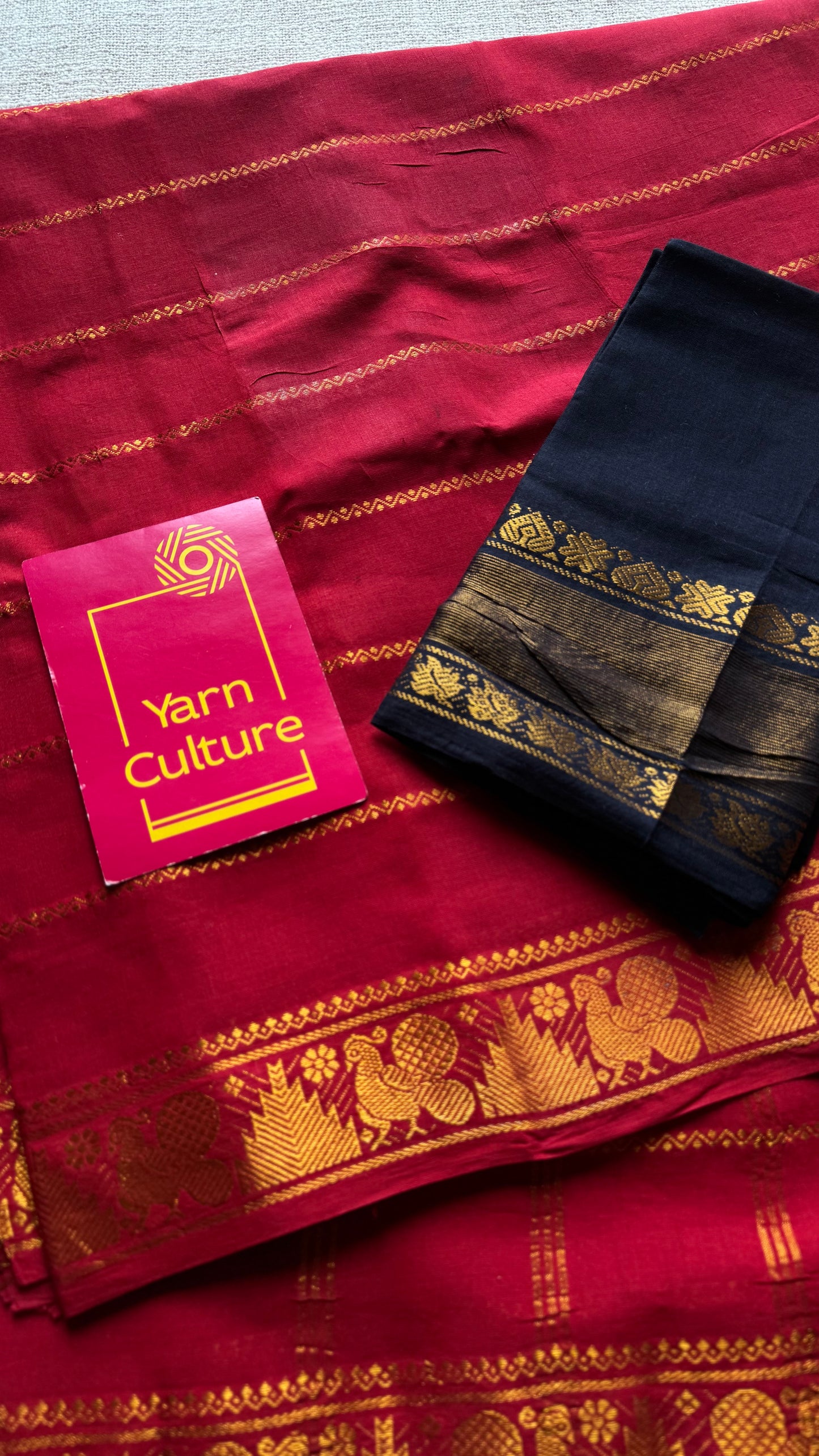 Red veldhaari, kattuchayam dyed, madurai cotton - YCCOTNSEMS85