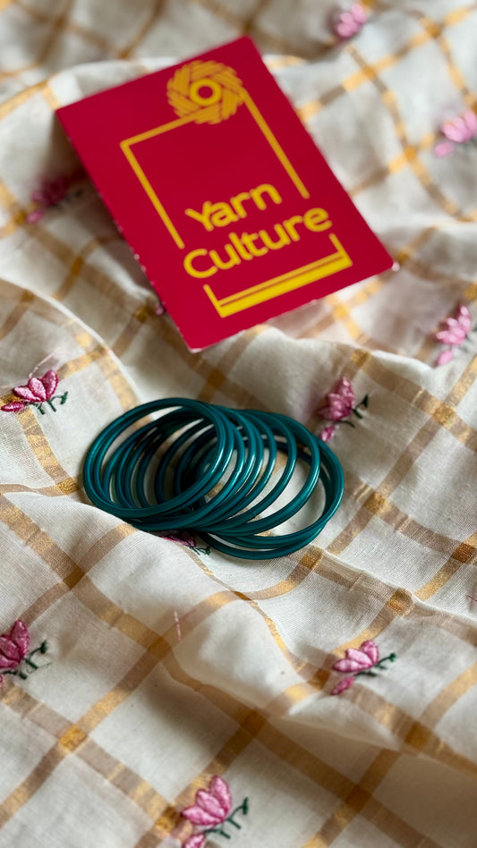 Teal green glass bangles, set of 12 - YCBANGL114