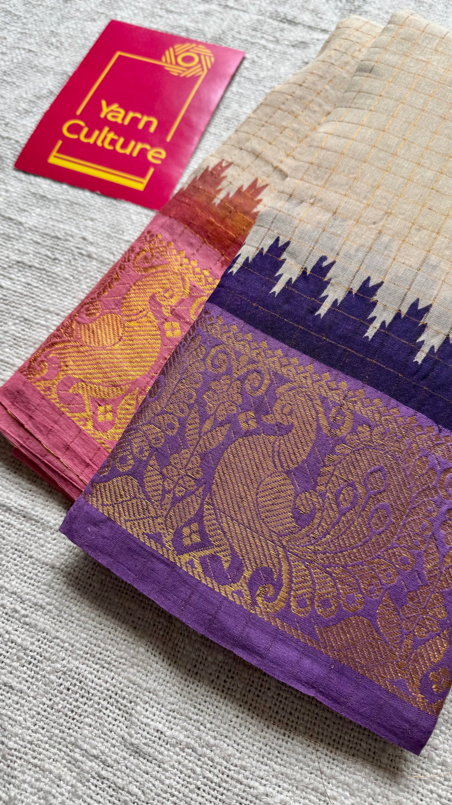Pink - violet sungudi cotton checks, sandal colour base, soft cotton - YCCOTNJSUN03