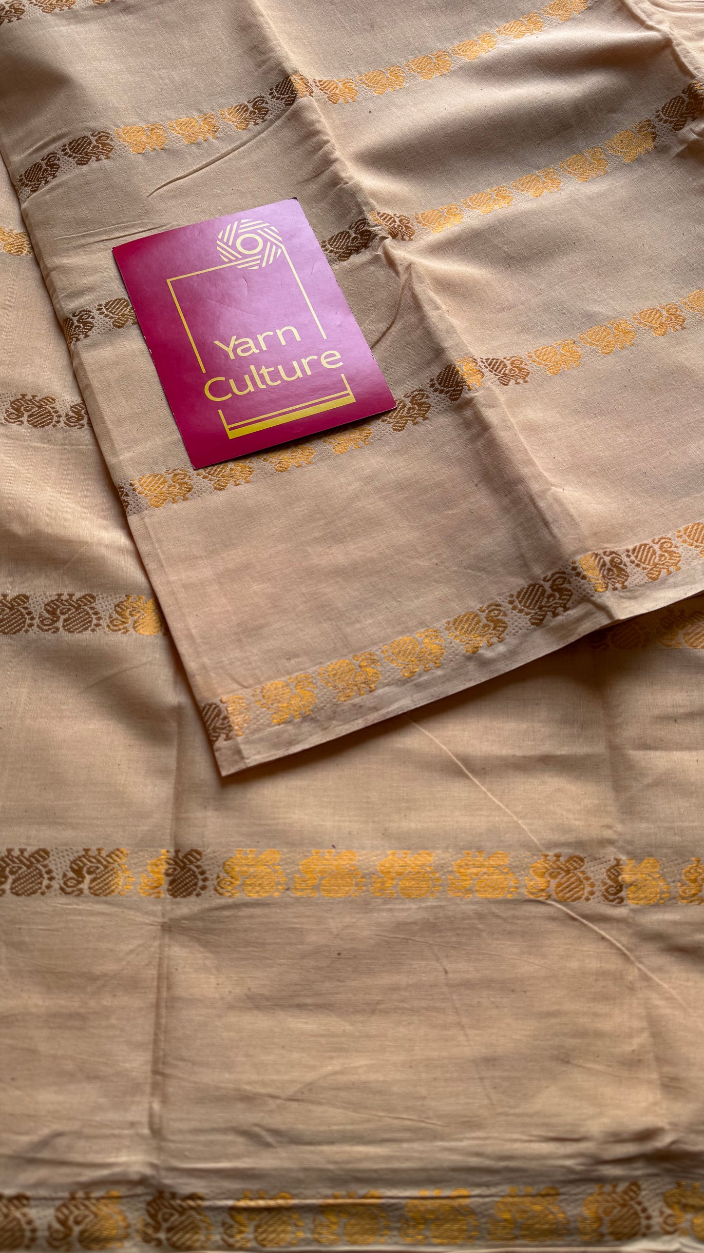 Sandal shade with multi peacock motif lines, kattuchayam dyed sungudi cotton - YCCOTNMSFE261