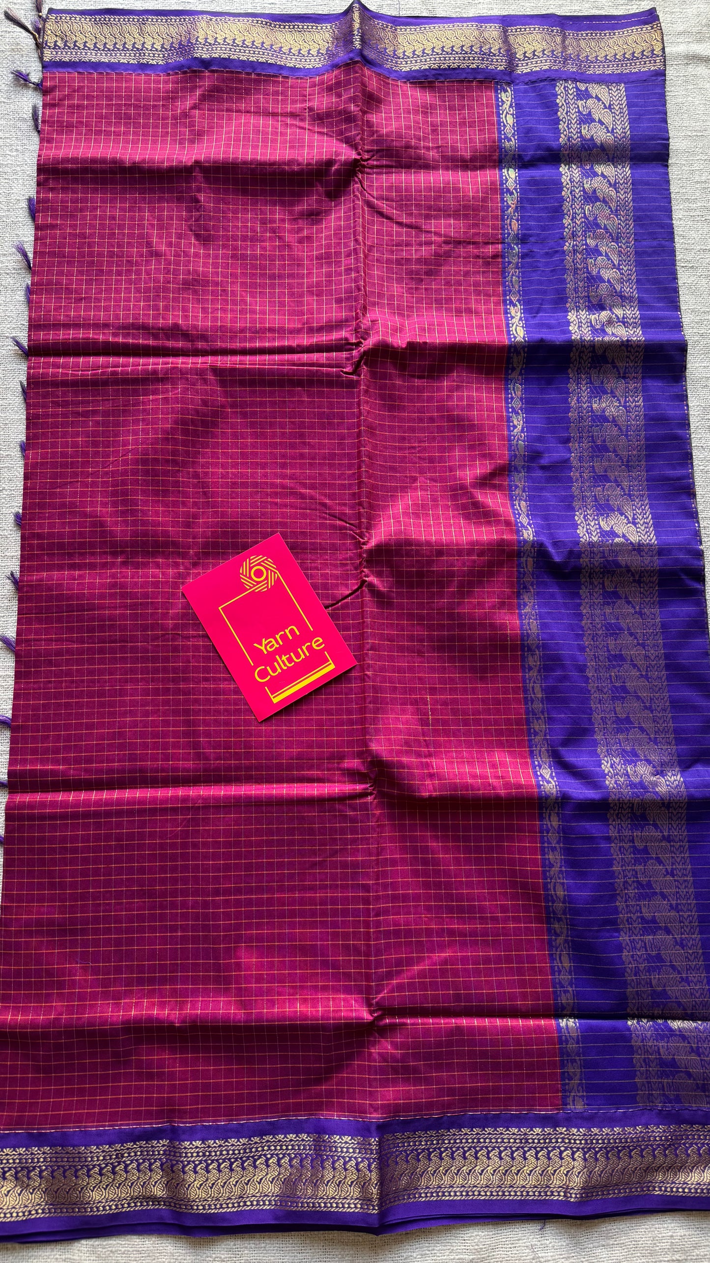 Berry pink with purple, checks - cotton silk - YCCOTNOCKC41