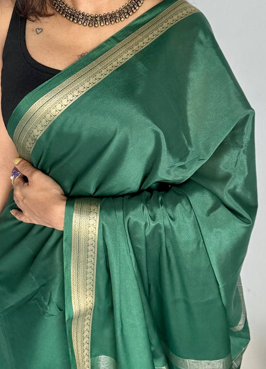 Dark green Mysore semi crepe silk saree - YCLOKFE236