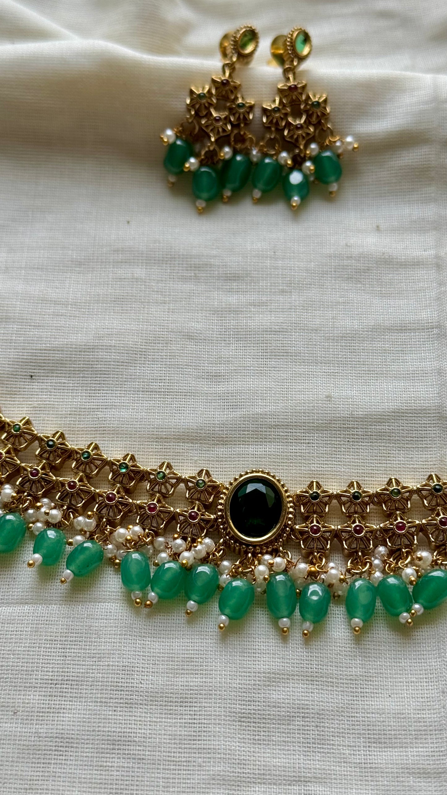 Jadau kundan choker neckpiece with earrings - YCAGNP268