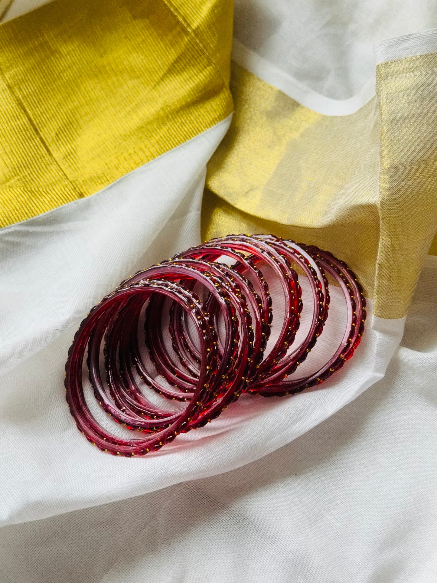 Dark red raindrop glass bangles, set of 12 - YCBANGL846