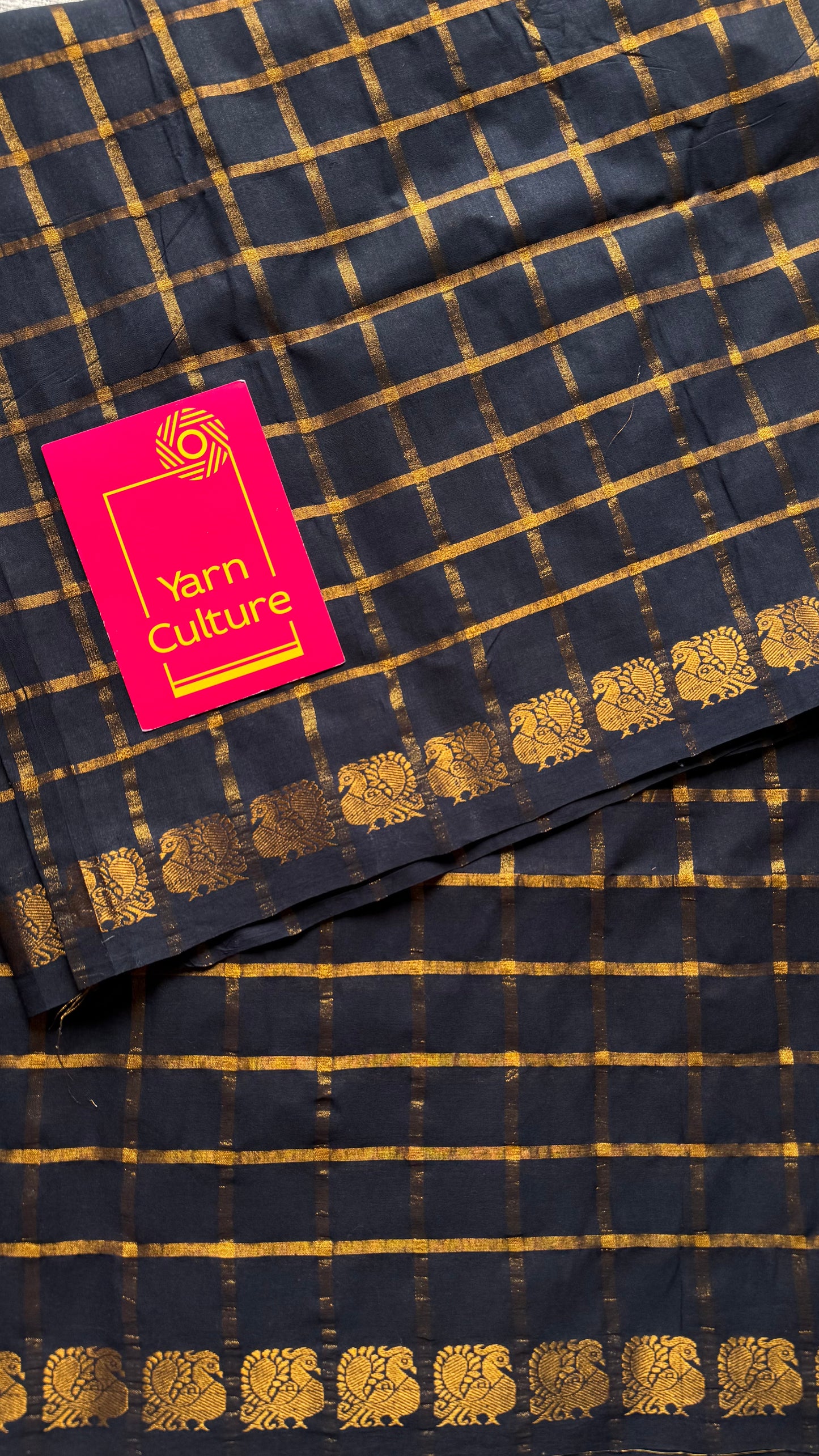 Black pavithra kattam sungudi, madurai cotton - YCCOTNSEMS03