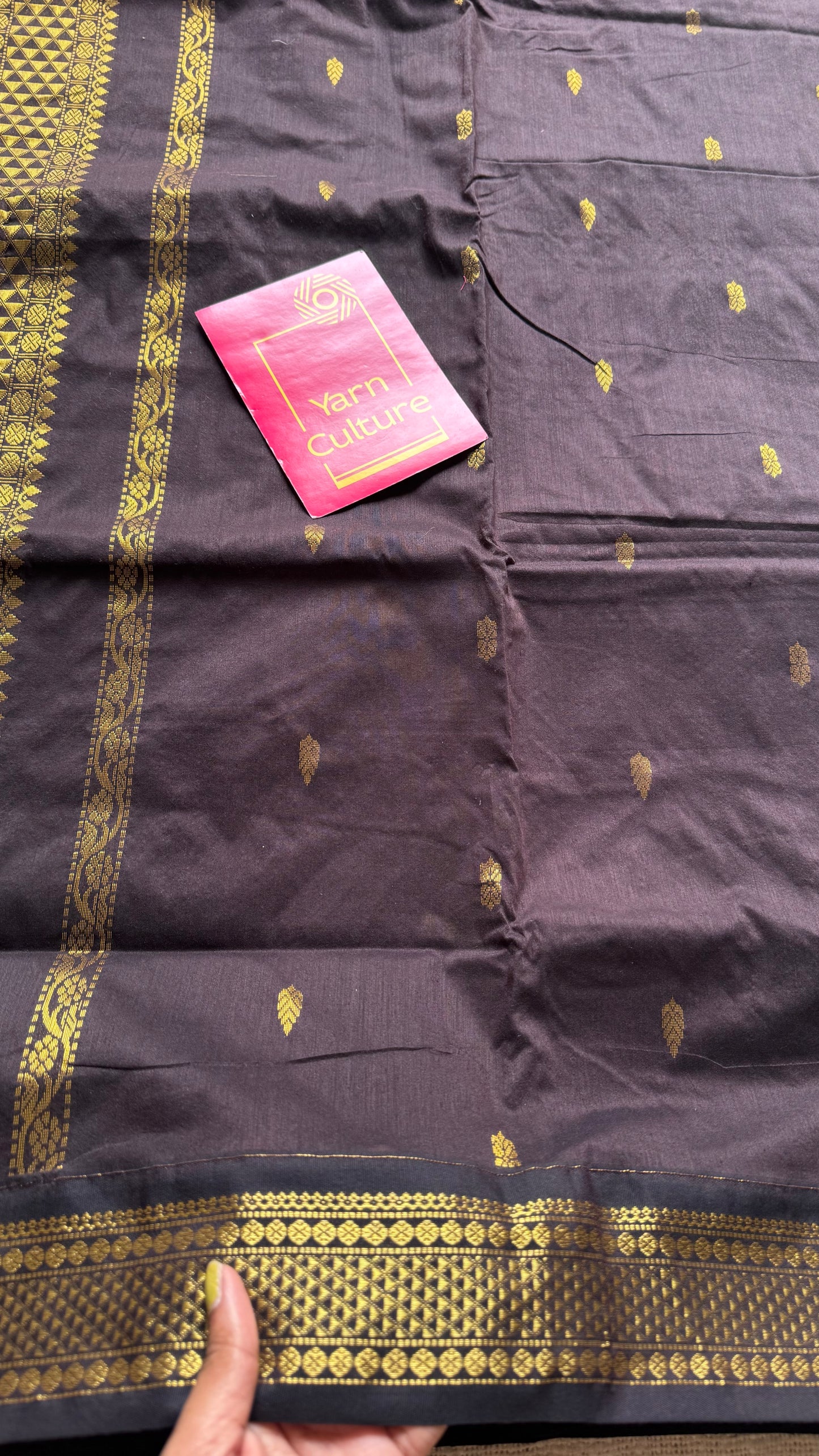 Brown with motif border - cotton silk - YCCOTNSEKCS19