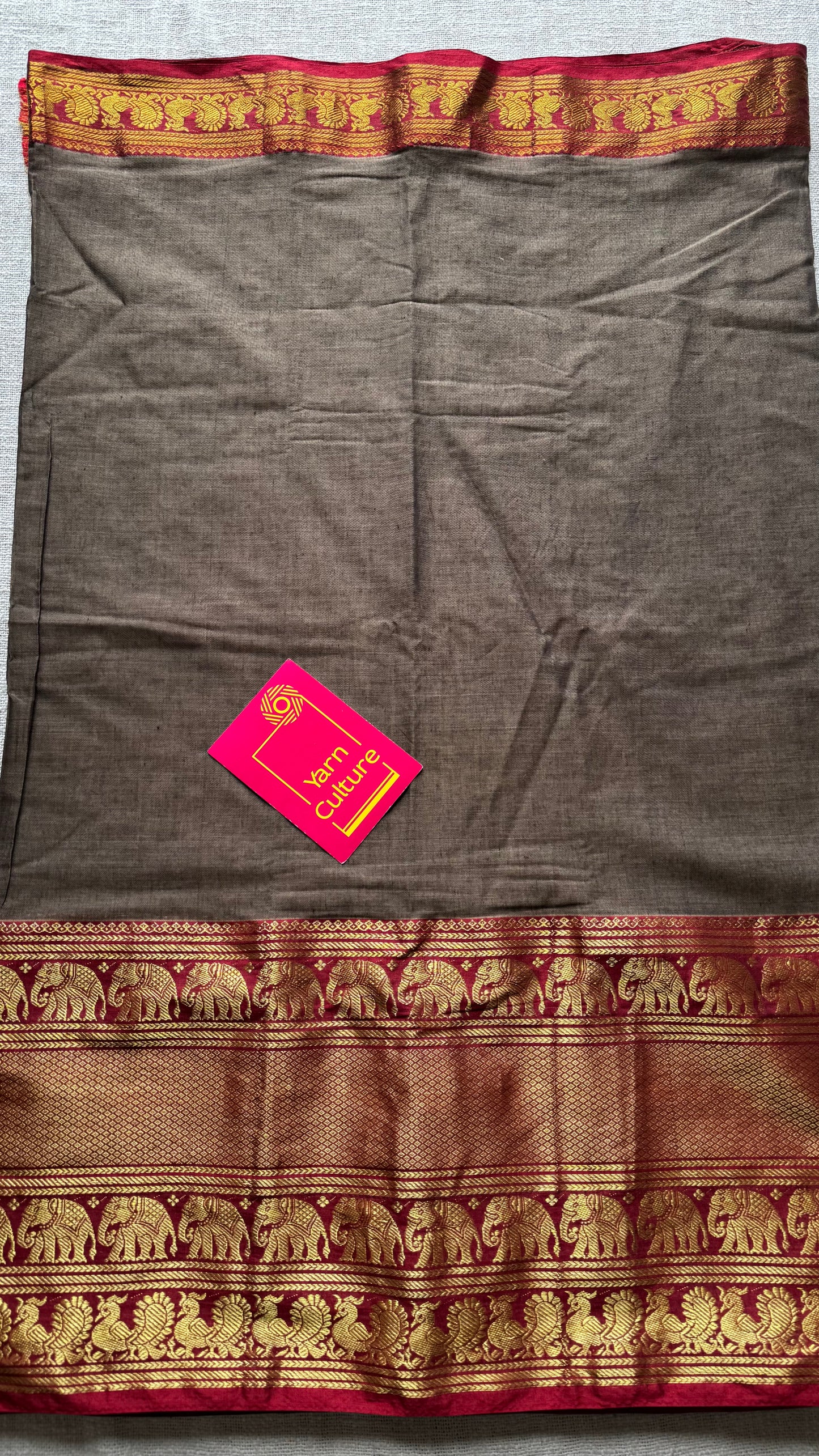 Warm grey with broad zari border, premium narayanpet, soft cotton - YCWOTDFEBB01