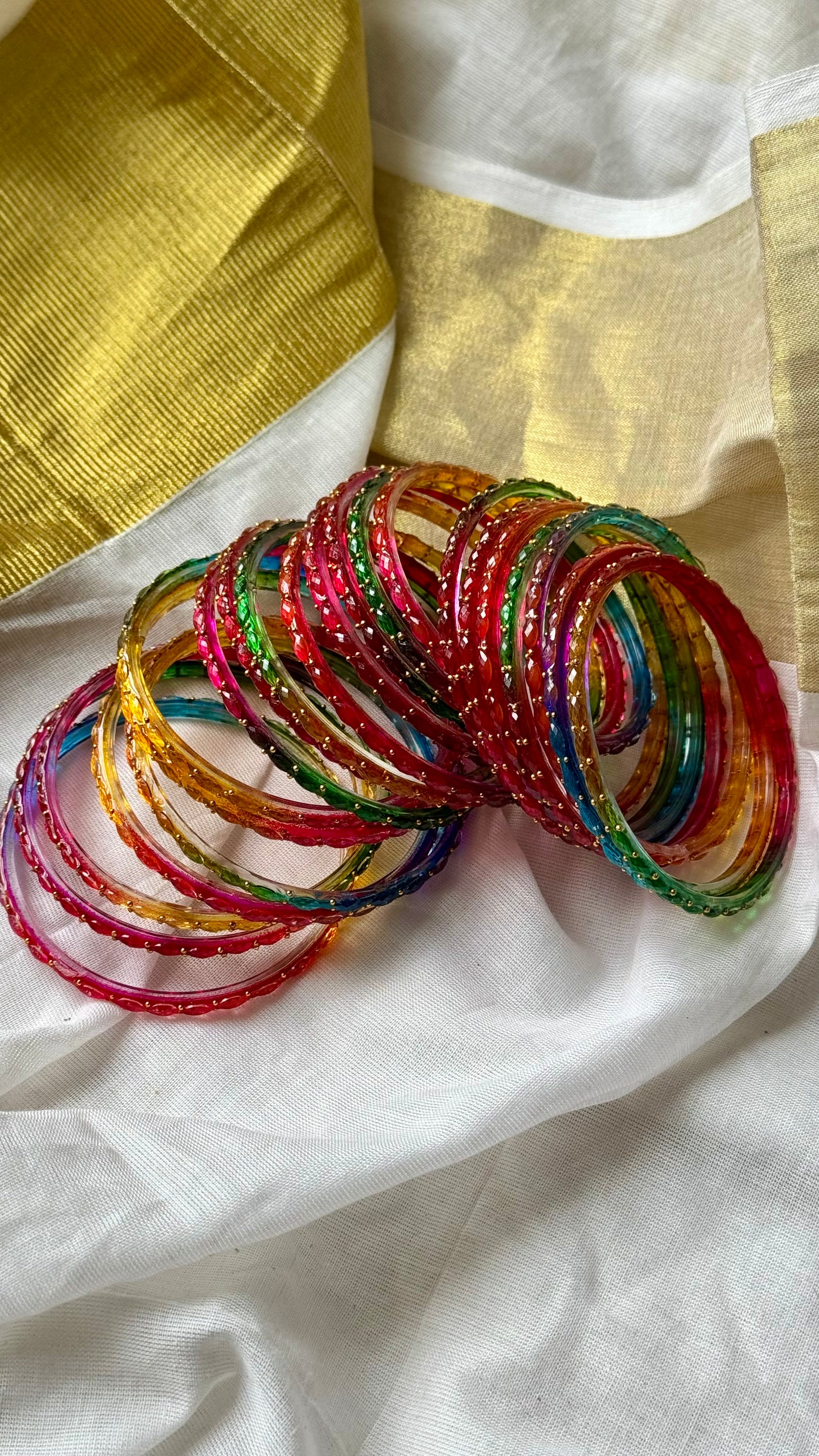 Multicolour raindrop bangles, set of 22, size 2.4 - YCBANGL852