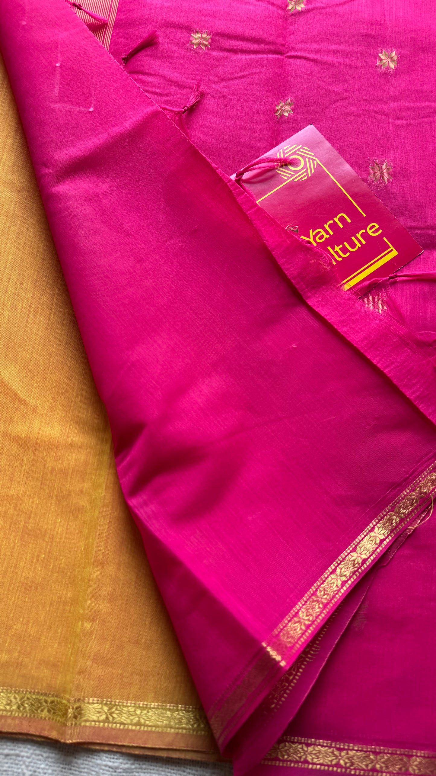 Yellow with pink, gold buttas, semi maheshwari cotton silk - YCCOTNFEJUSM08