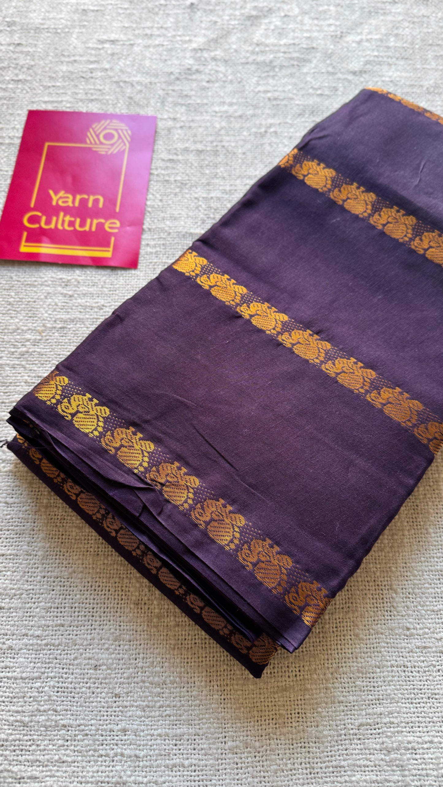Purple brown, peacock motif sungudi cotton - YCCOTNOCSC55