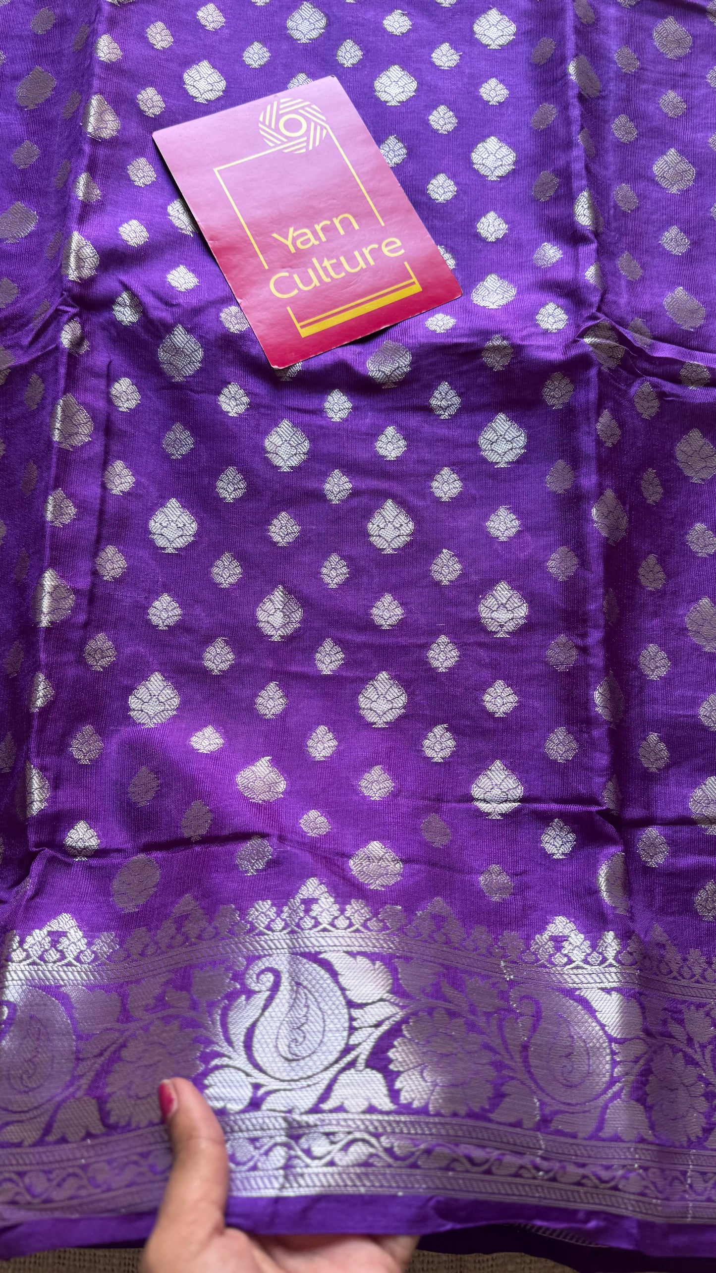 Purple, silver buttas and zari, Banarasi semi-silk - YCDESE44