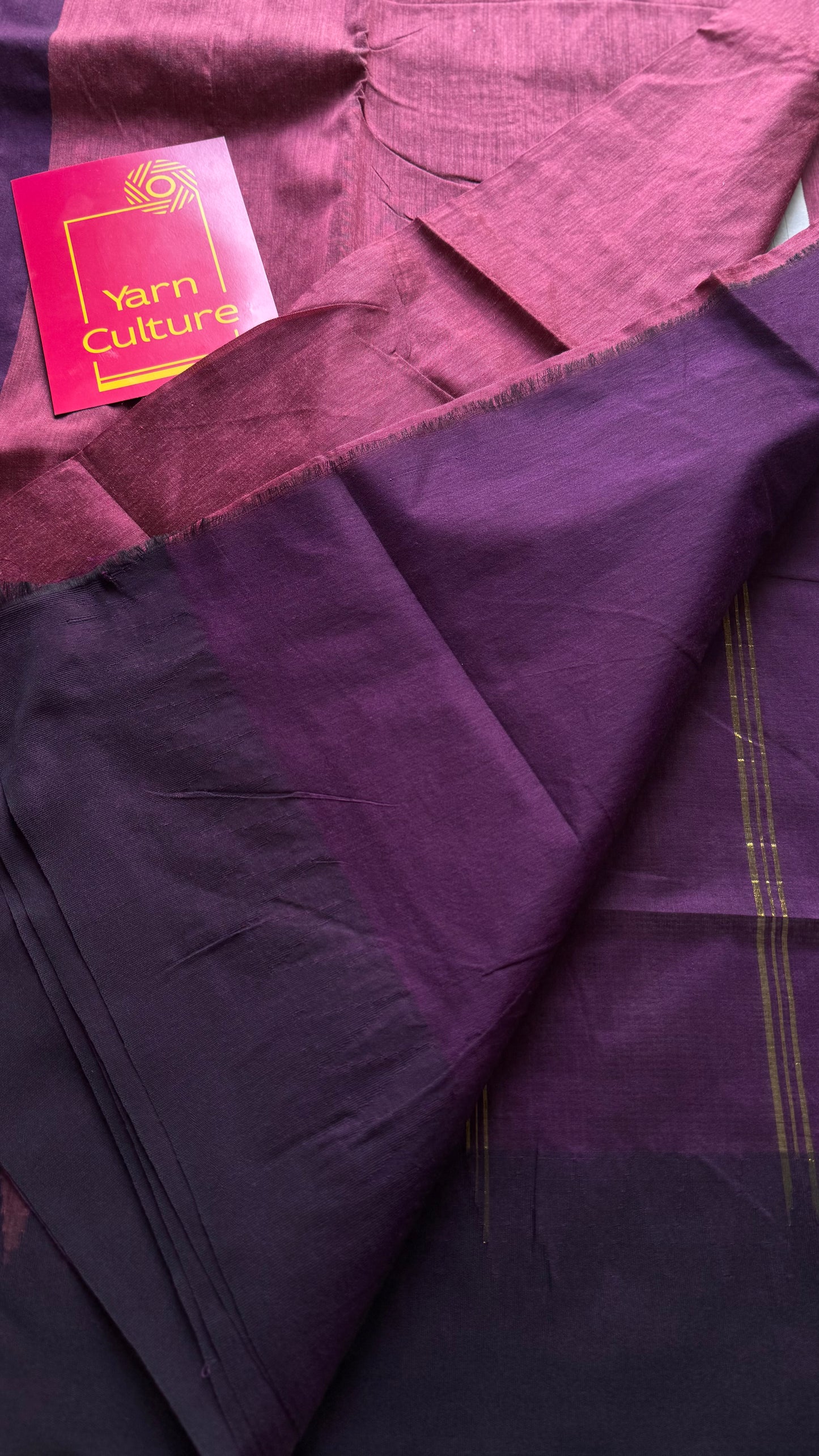 Dusty pink with purple temple border - cotton silk - YCCOTNOCKCS3