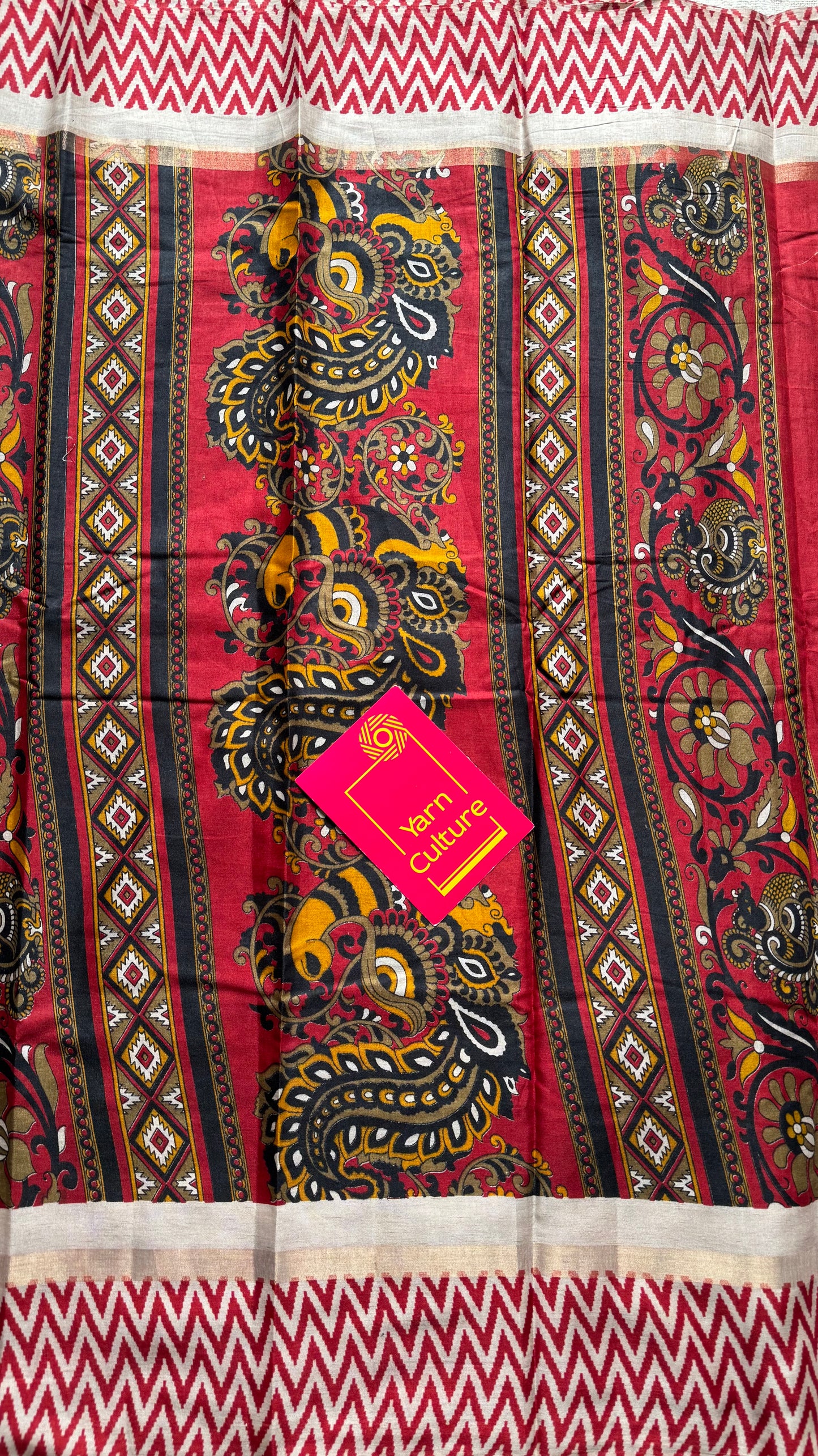 Black and red, printed kalamkari, semi-tussar - YCWOTDSTK02