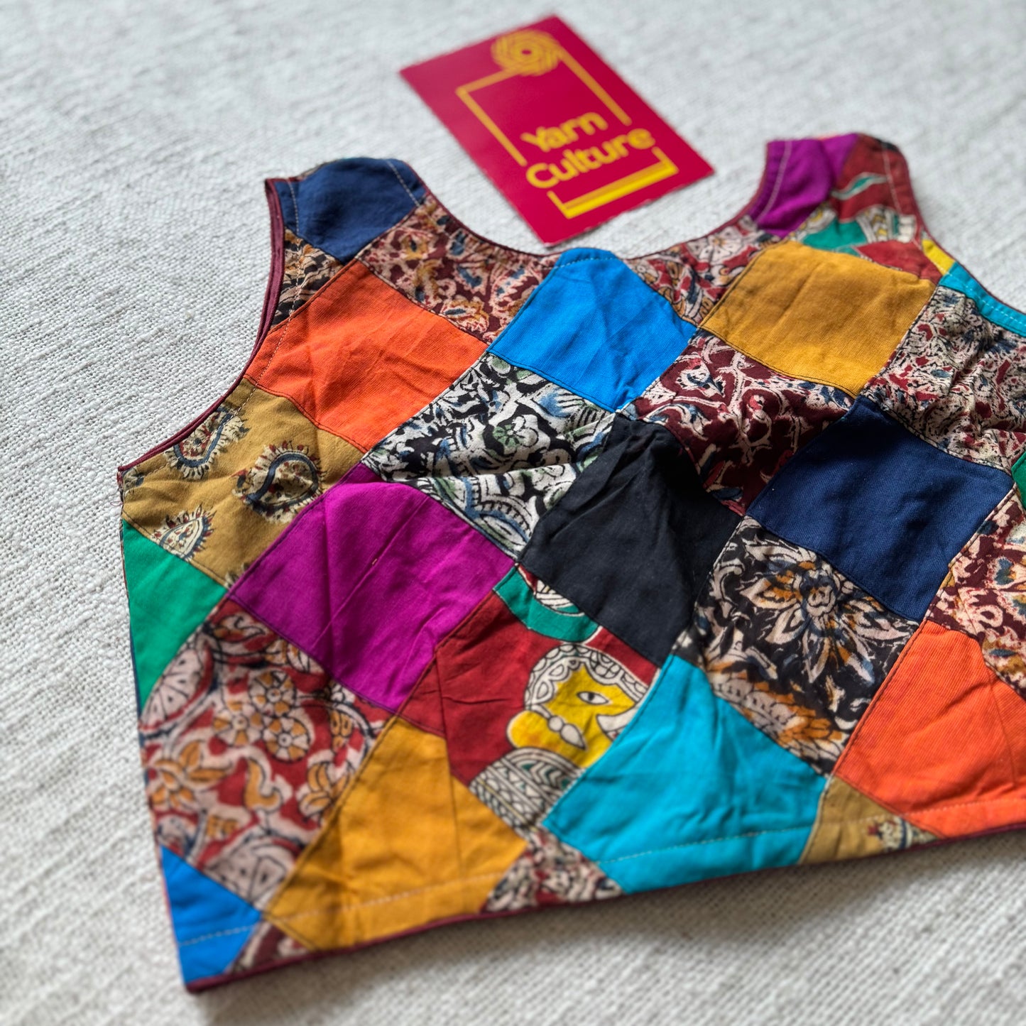 Sleeveless patchwork, cotton, size 36 (alterable from 34-40), readymade blouse - YCBLAU05
