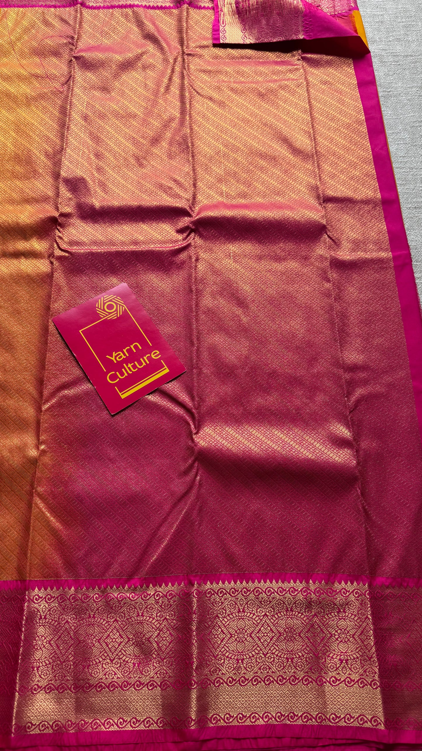 Suhani - yellow with hot pink, handloom korvai semi silk - YCCOTNFEJUKS03