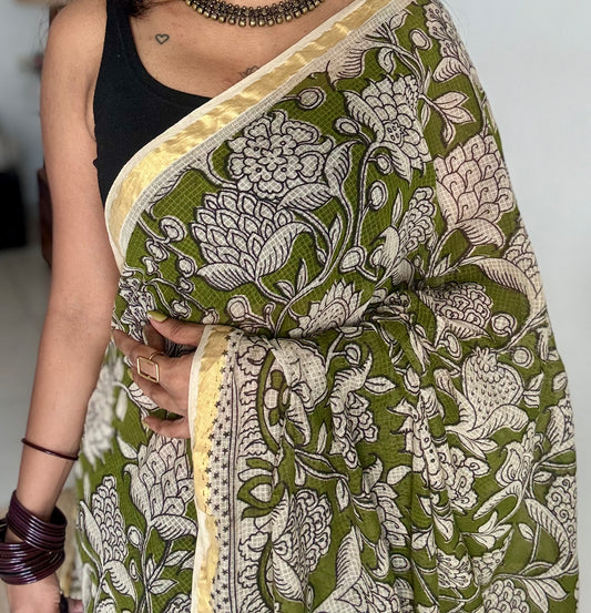 Light green floral kalamkari saree in kota - YCWOTDMA358