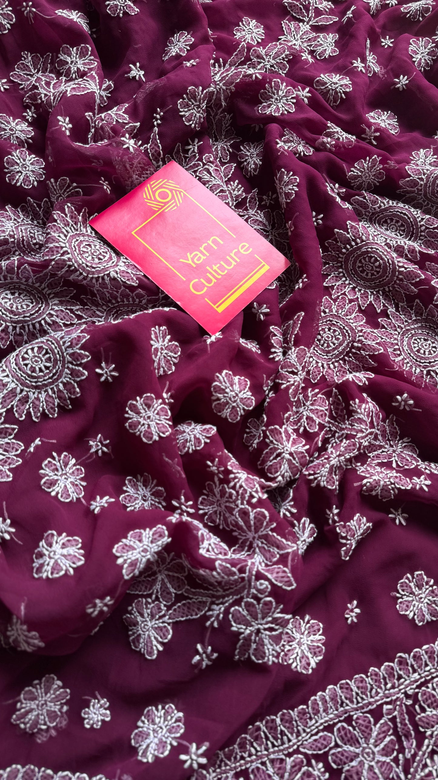Gehra Gulaab (deep rose) - Deep Wine Chikankari, georgette YCSLCJULCK02
