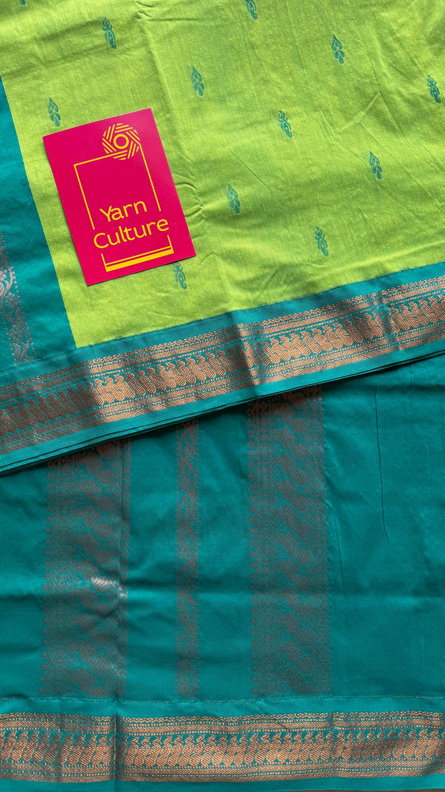 Bright green with turquoise, cotton silk - YCCOTNOCKCS14