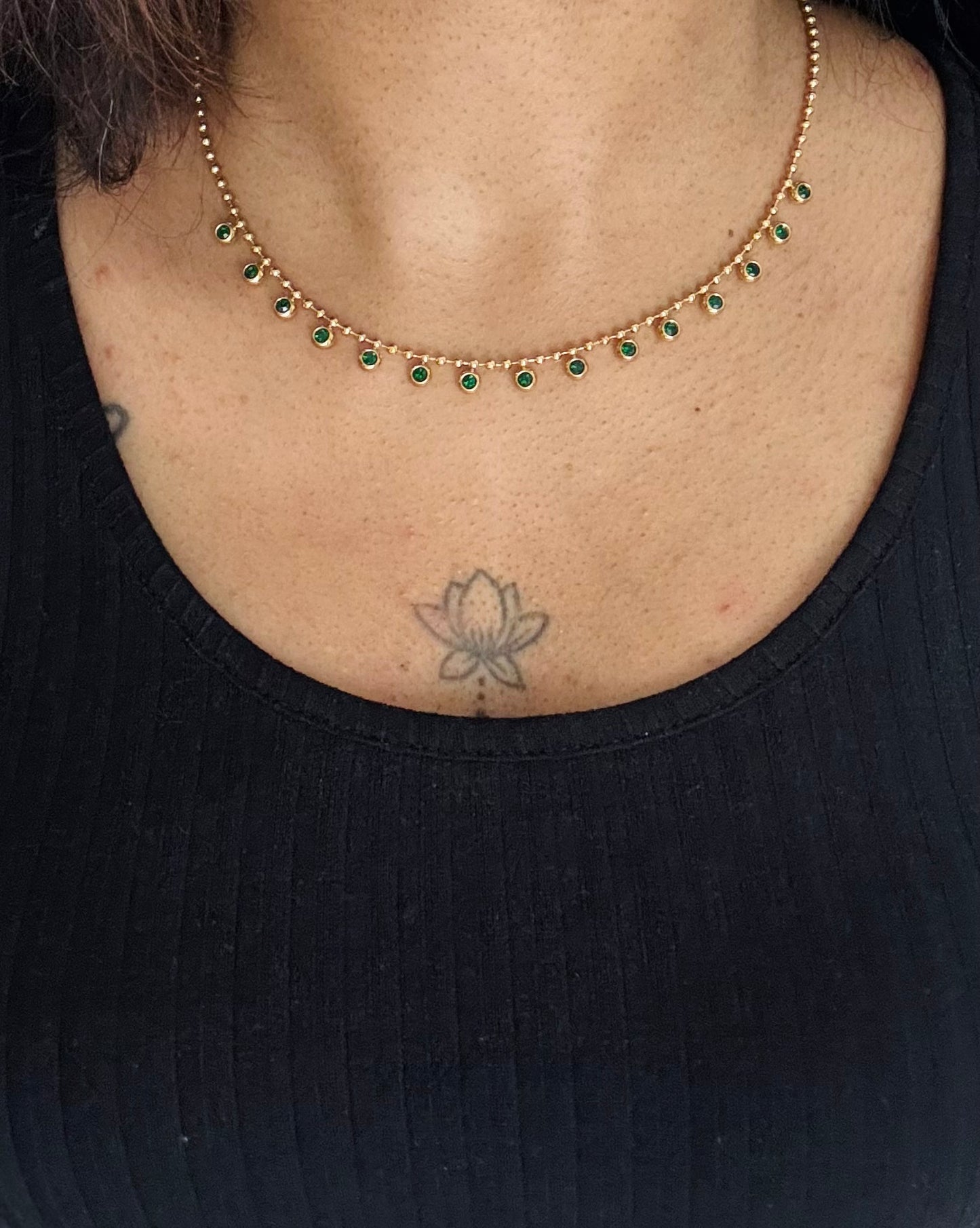 Gold plated chain, green multi stones - YCGPC408