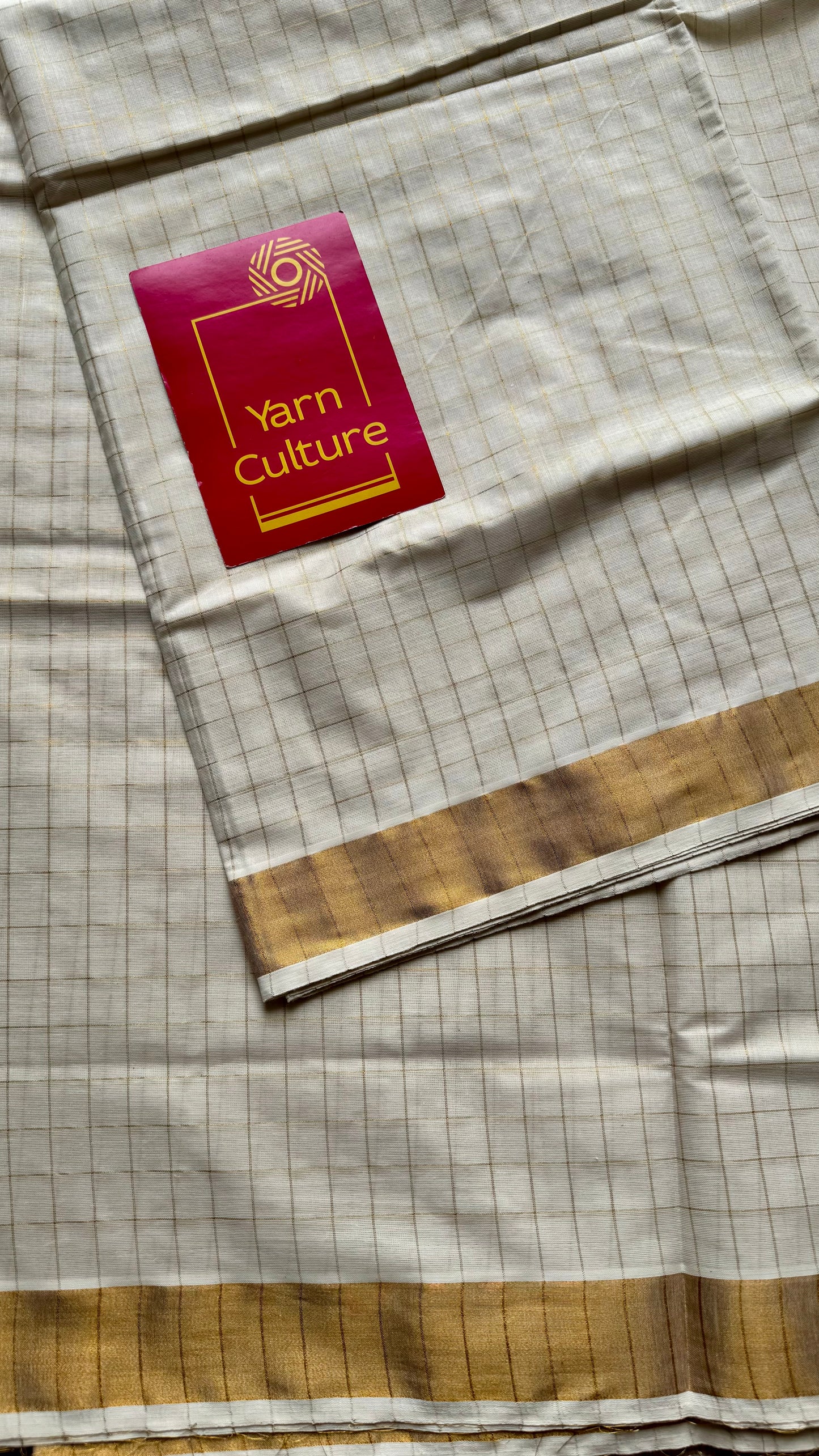 Ivory and gold checks, kerala soft cotton - YCON25MC269