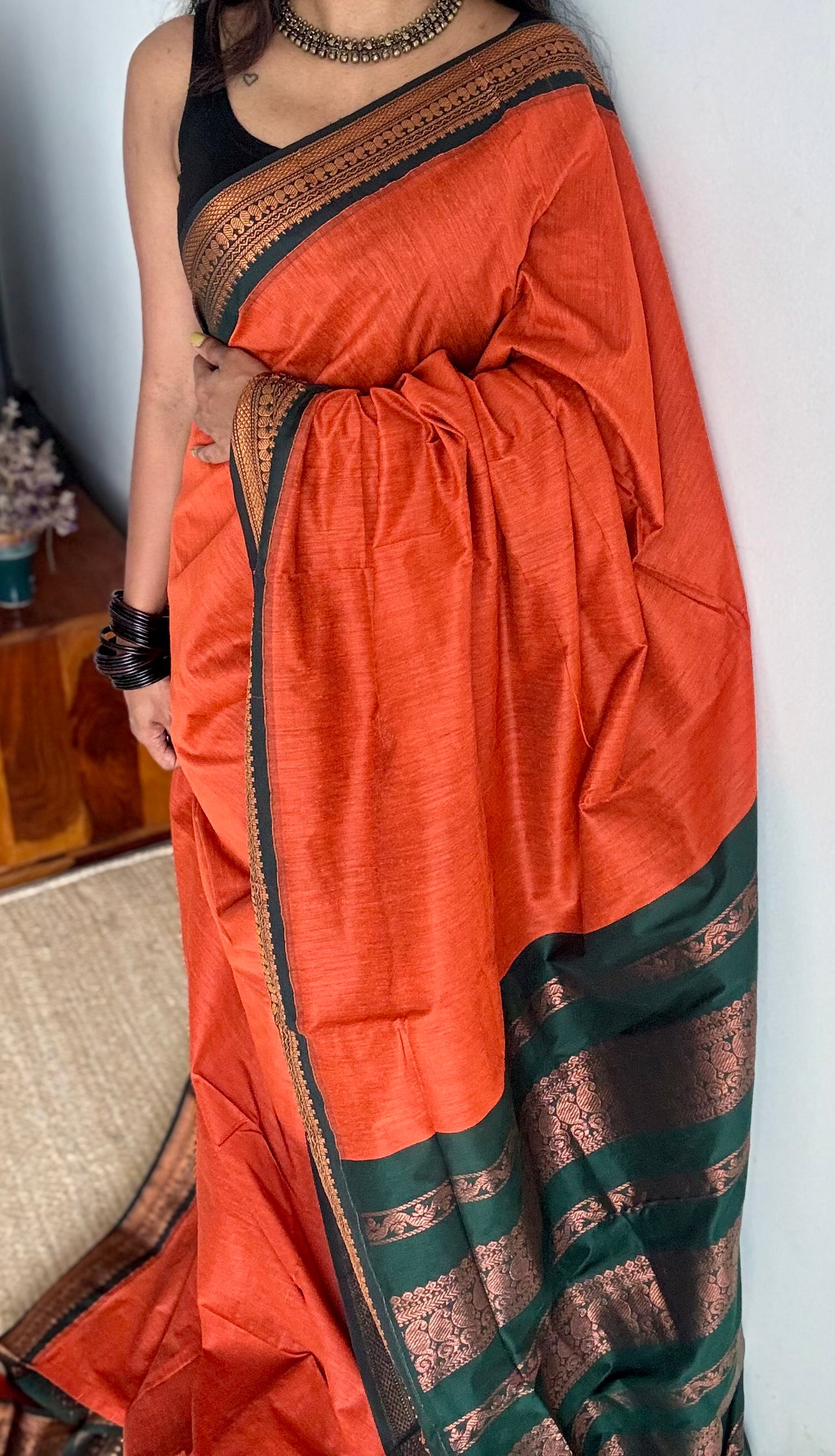 Orange with dark green - cotton silk - YCCOTNSEKCS04