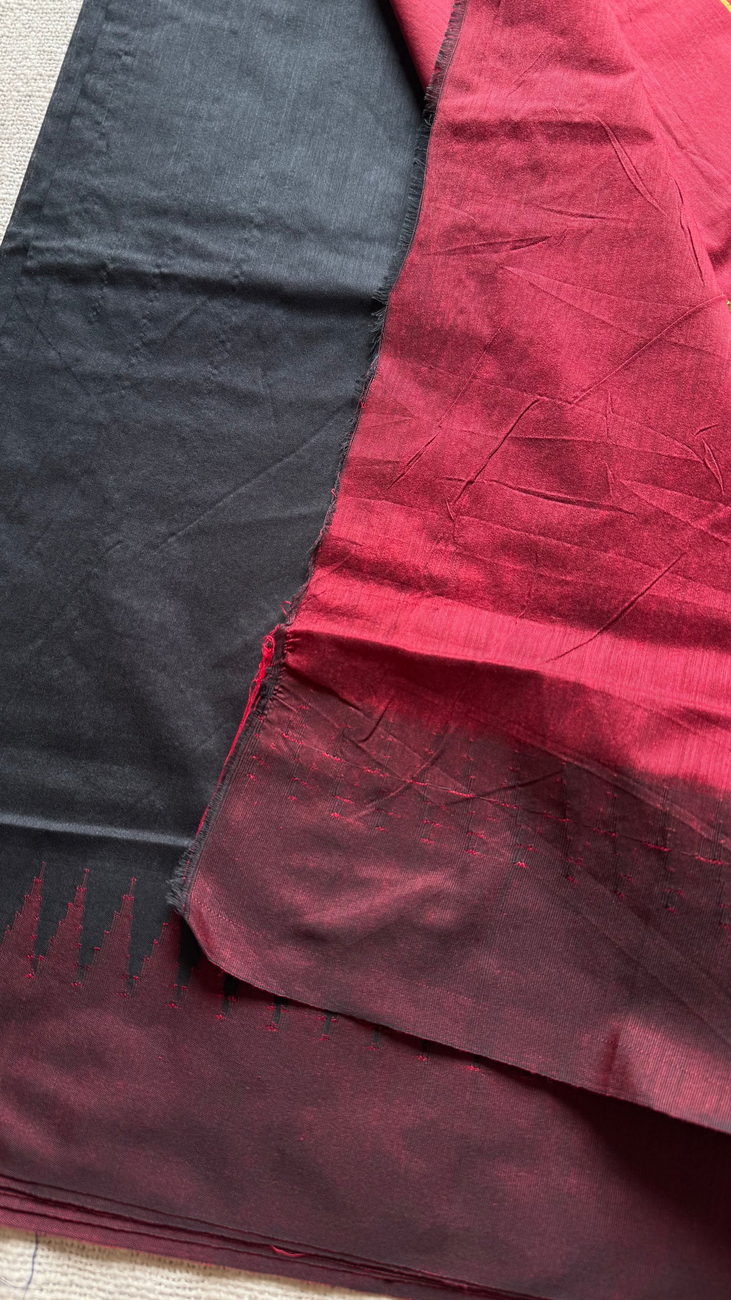 Black with maroon temple border - cotton silk - YCCOTNSEKCS16