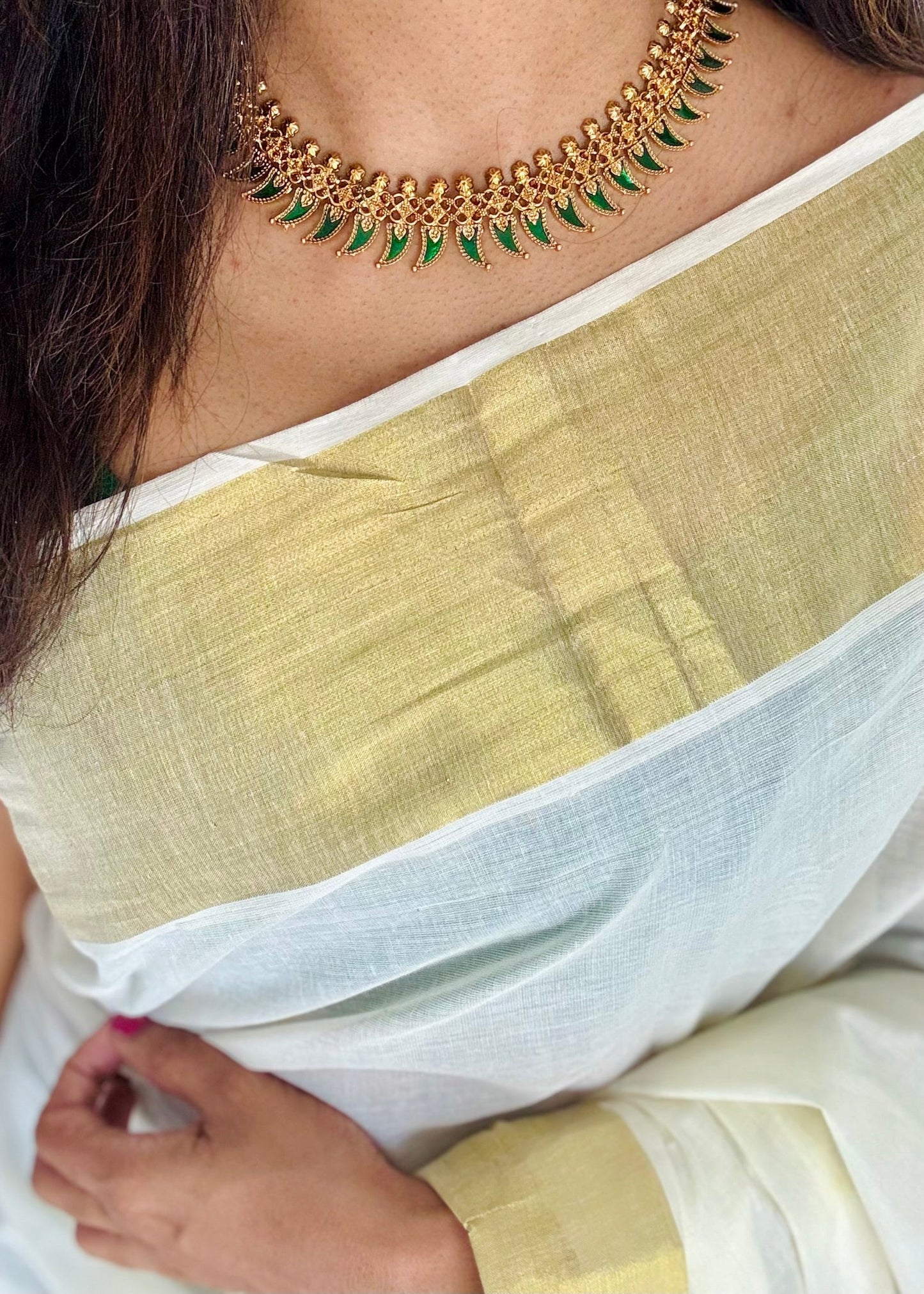 Green palakka neckpiece, with earrings - YCAGC239