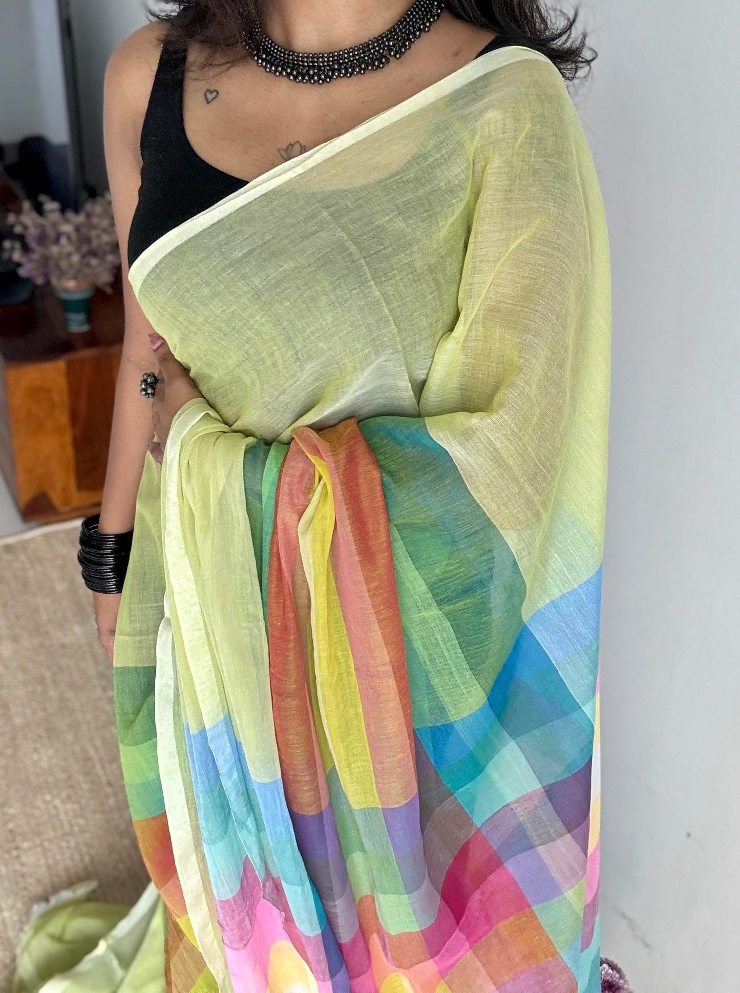 Light green with colourblocks, mul cotton - YCBCJULMR14