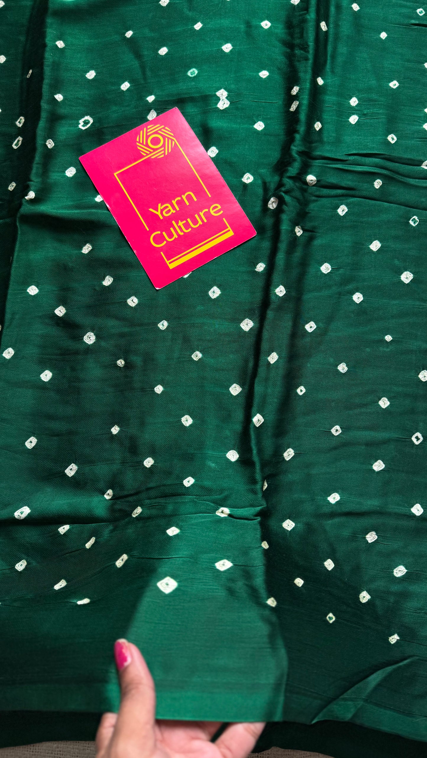 Green crushed bandhani modal silk with lagdi patta (zari pallu) - YCDESE30
