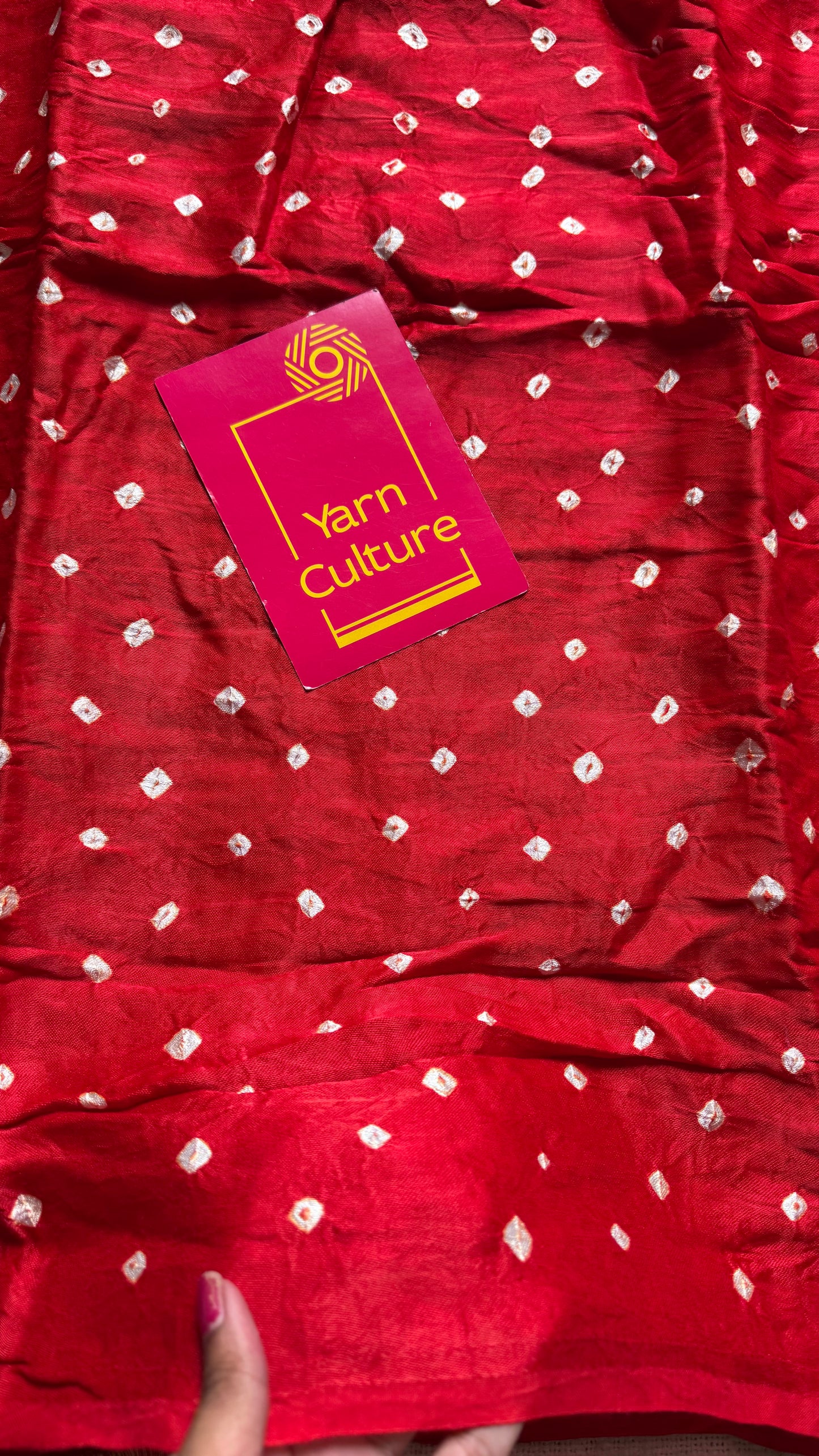 Red crushed bandhani modal silk with lagdi patta (zari pallu) - YCDESE28