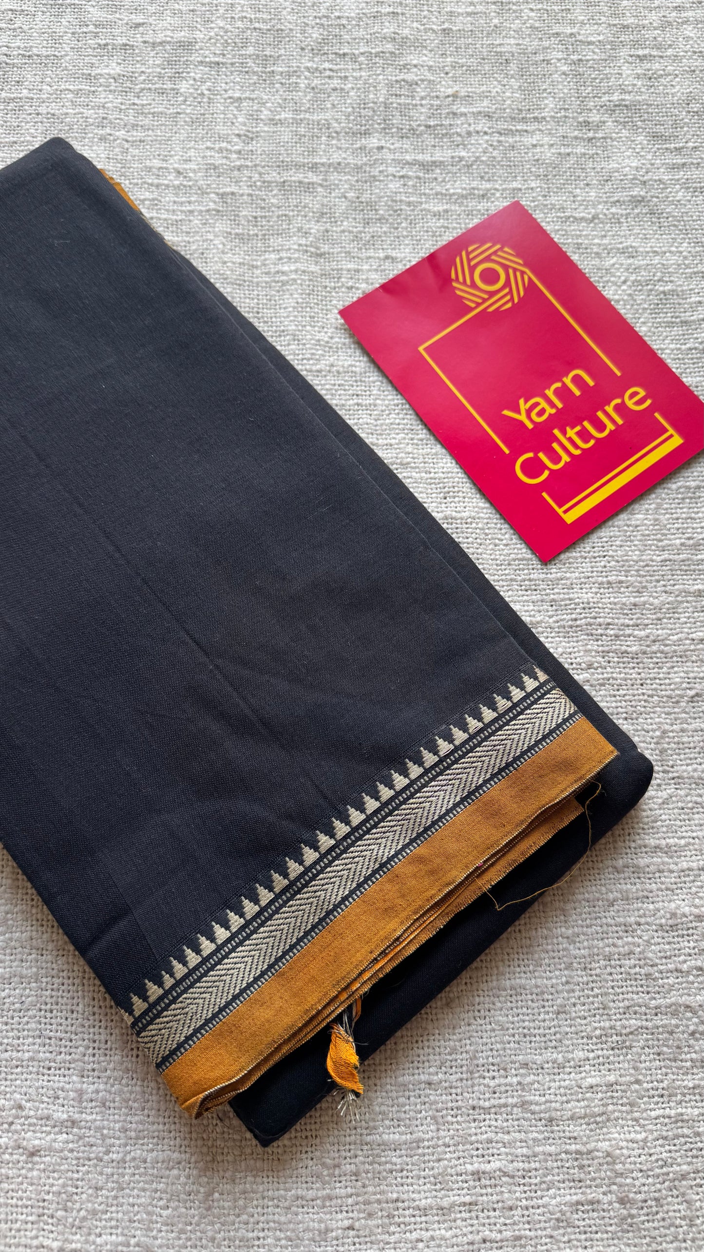Black with dark yellow border narayanpet saree, soft cotton - YCWOTDNPFE29