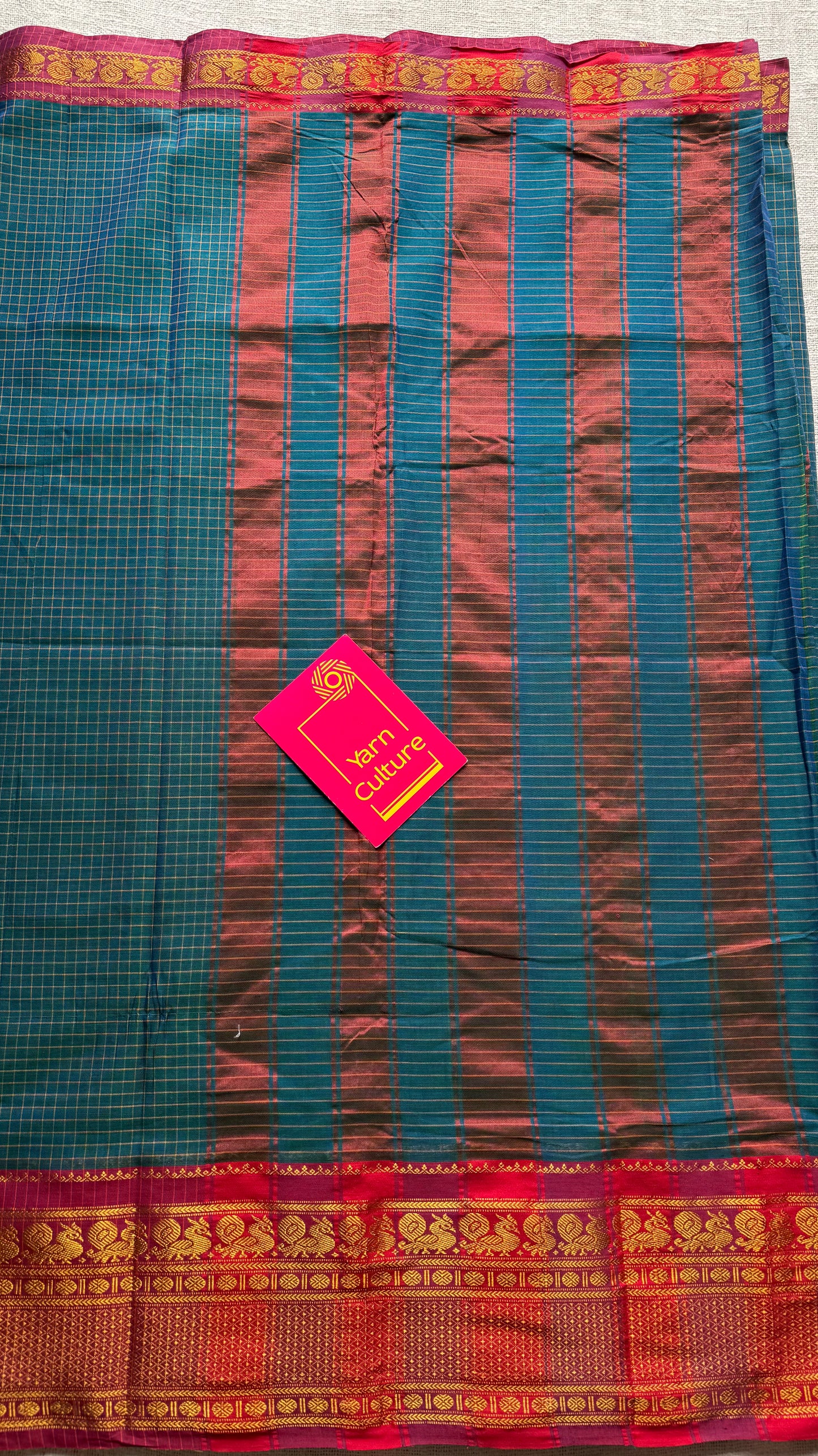Teal checks with zari border, premium narayanpet, soft cotton - YCWOTDFEBB13