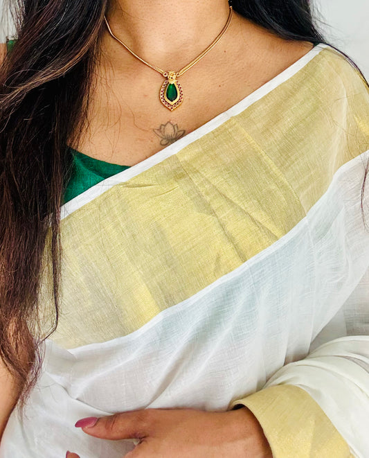 Green nagapadam single pendant neckpiece, with earrings - YCGPNP786