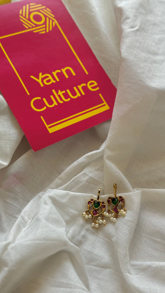 Bugadi clip-on heart (non pierced), green, ruby and white - YCGPEBU659