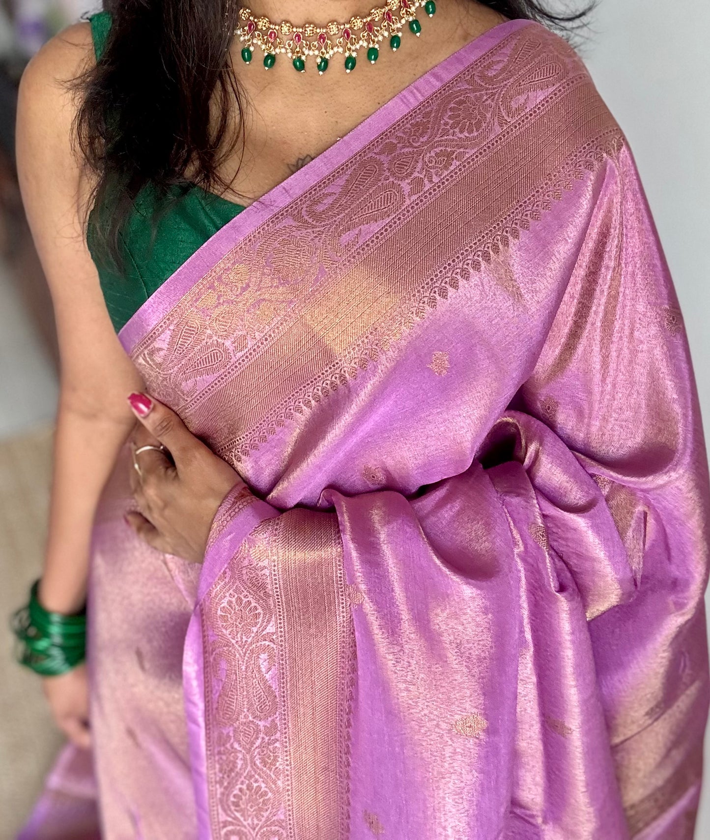 Lilac with gold dual tone, Banarasi semi-silk - YCDESE08