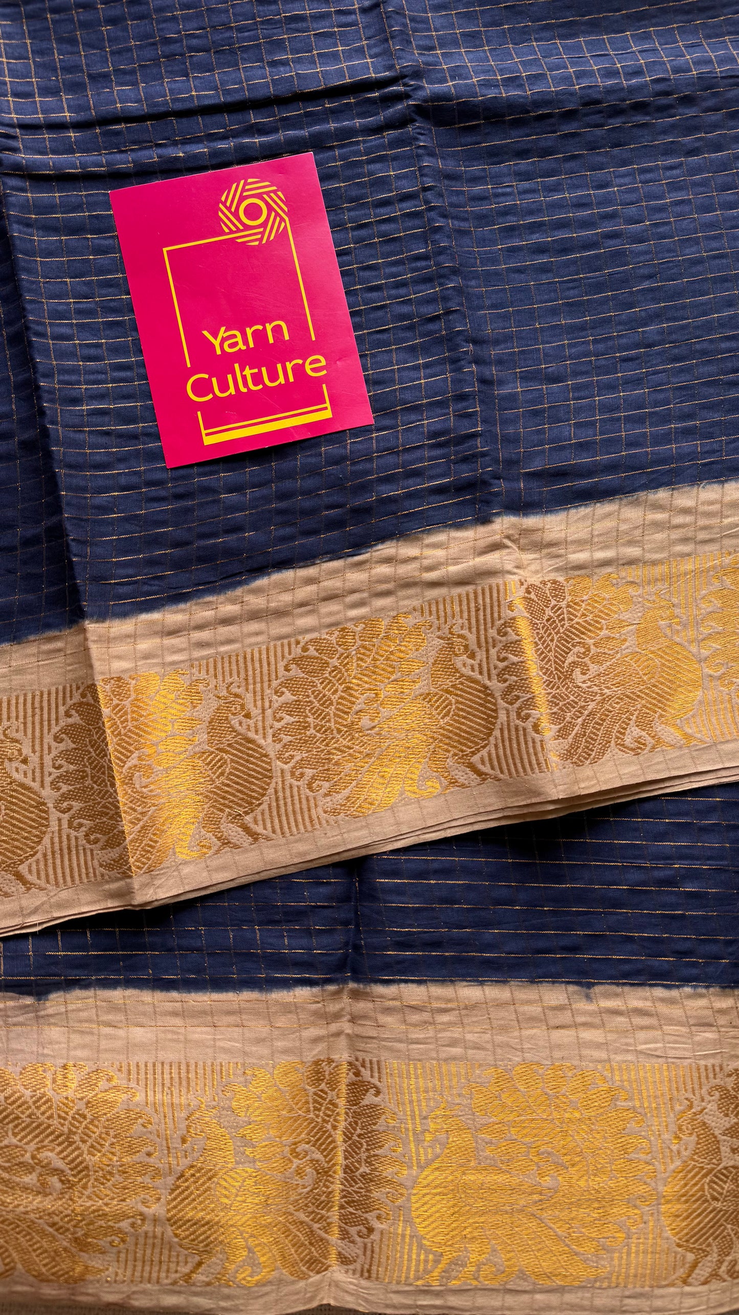 Navy blue with cream checkered sungudi, madurai cotton - YCCOTNOCSC24